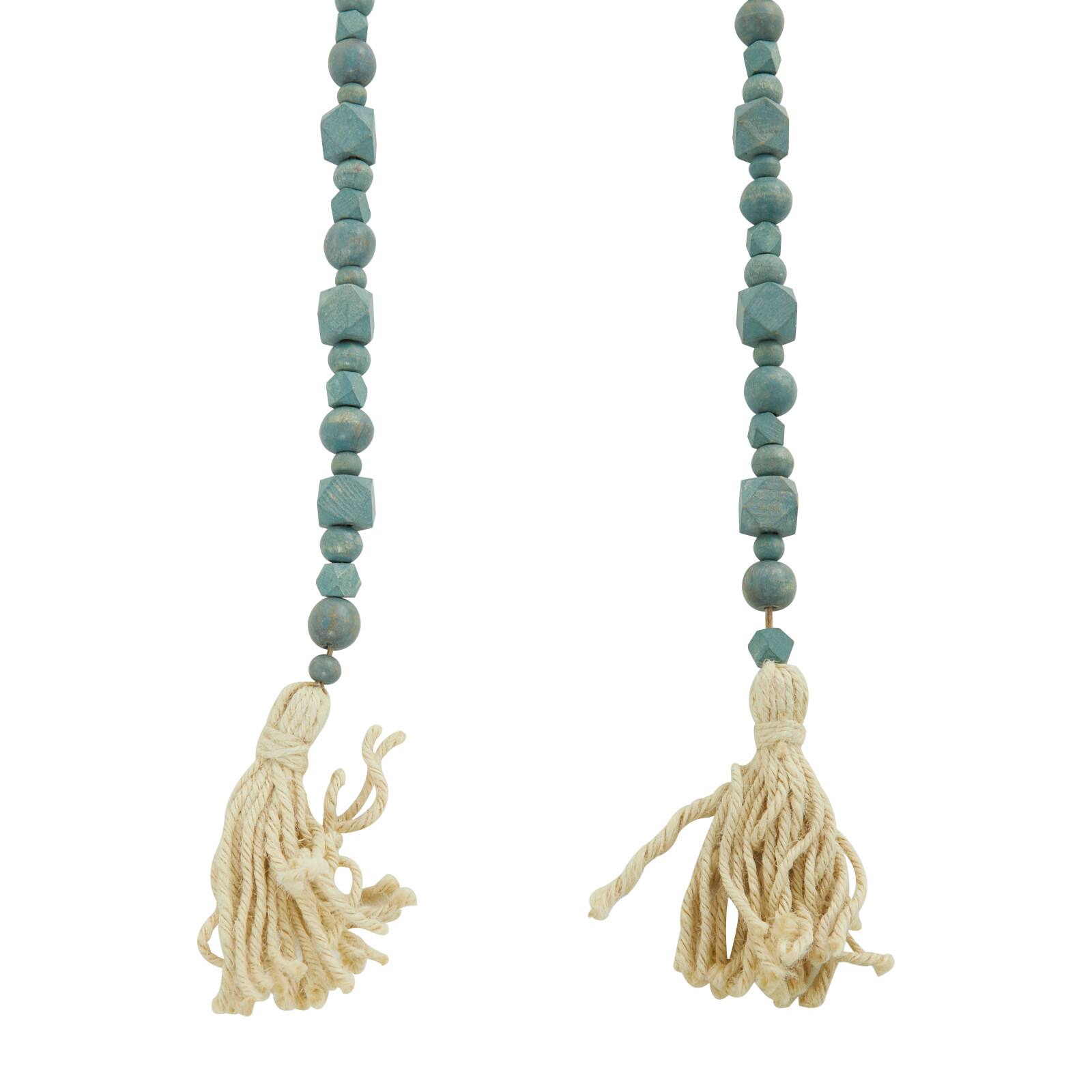 80&#x22; Geometric Wood Bead Garland with Tassels