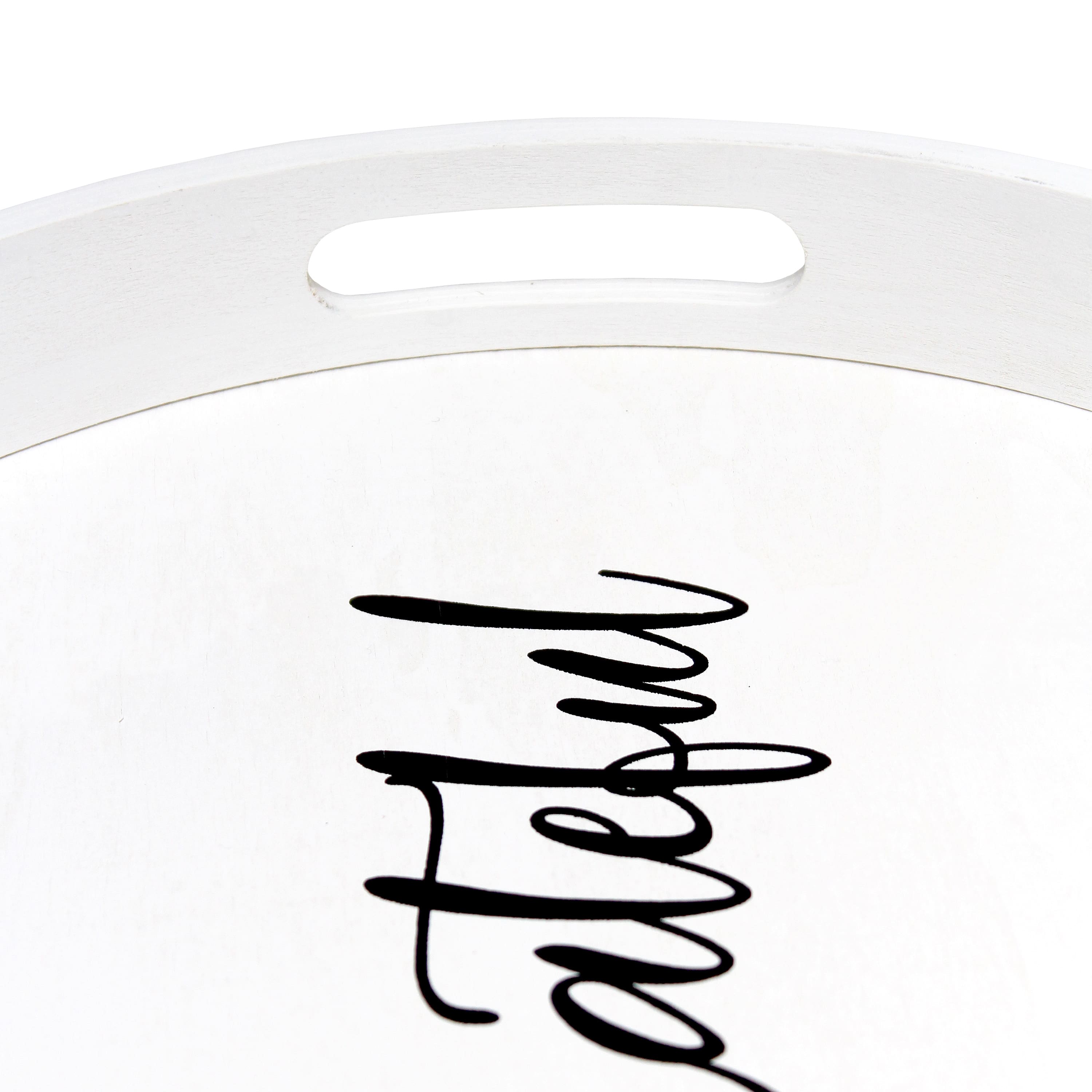 Elegant Designs&#x2122; 13.8&#x22; Round White Wash Grateful Serving Tray with Handles