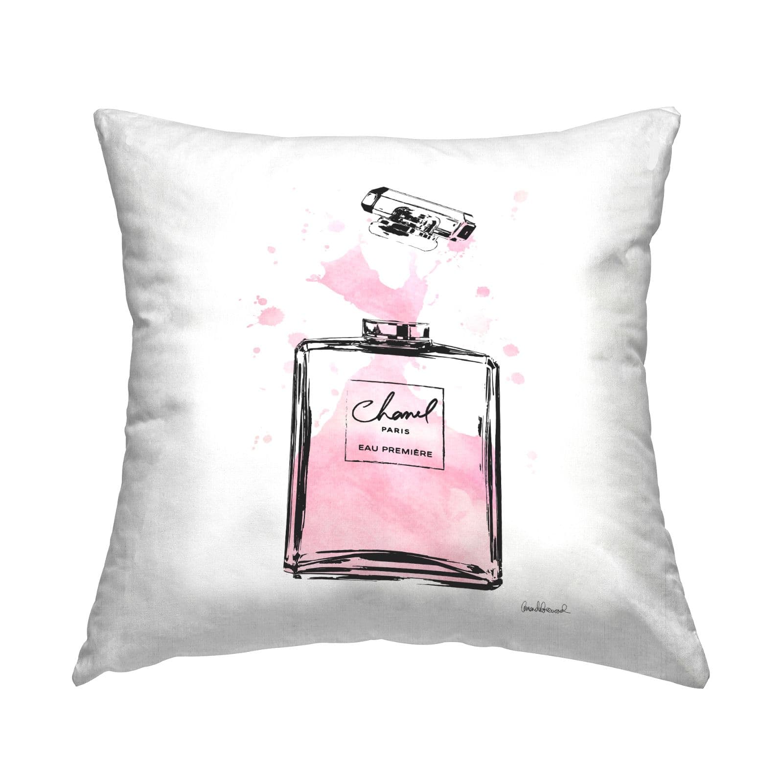 Stupell Industries Pretty Pink Watercolor Perfume Bottle Splash Throw Pillow 18" x 18"