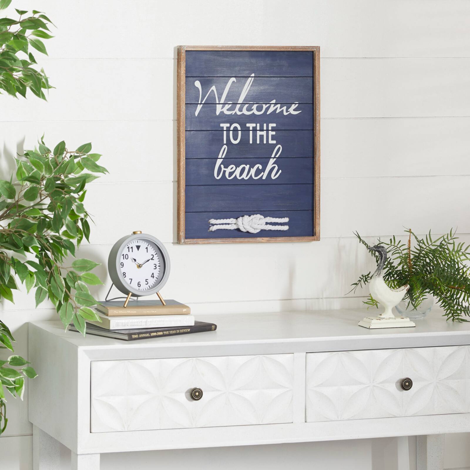 Coastal Blue Wood Welcome to the Beach Sign, 20&#x22; x 15&#x22; x 2&#x22;