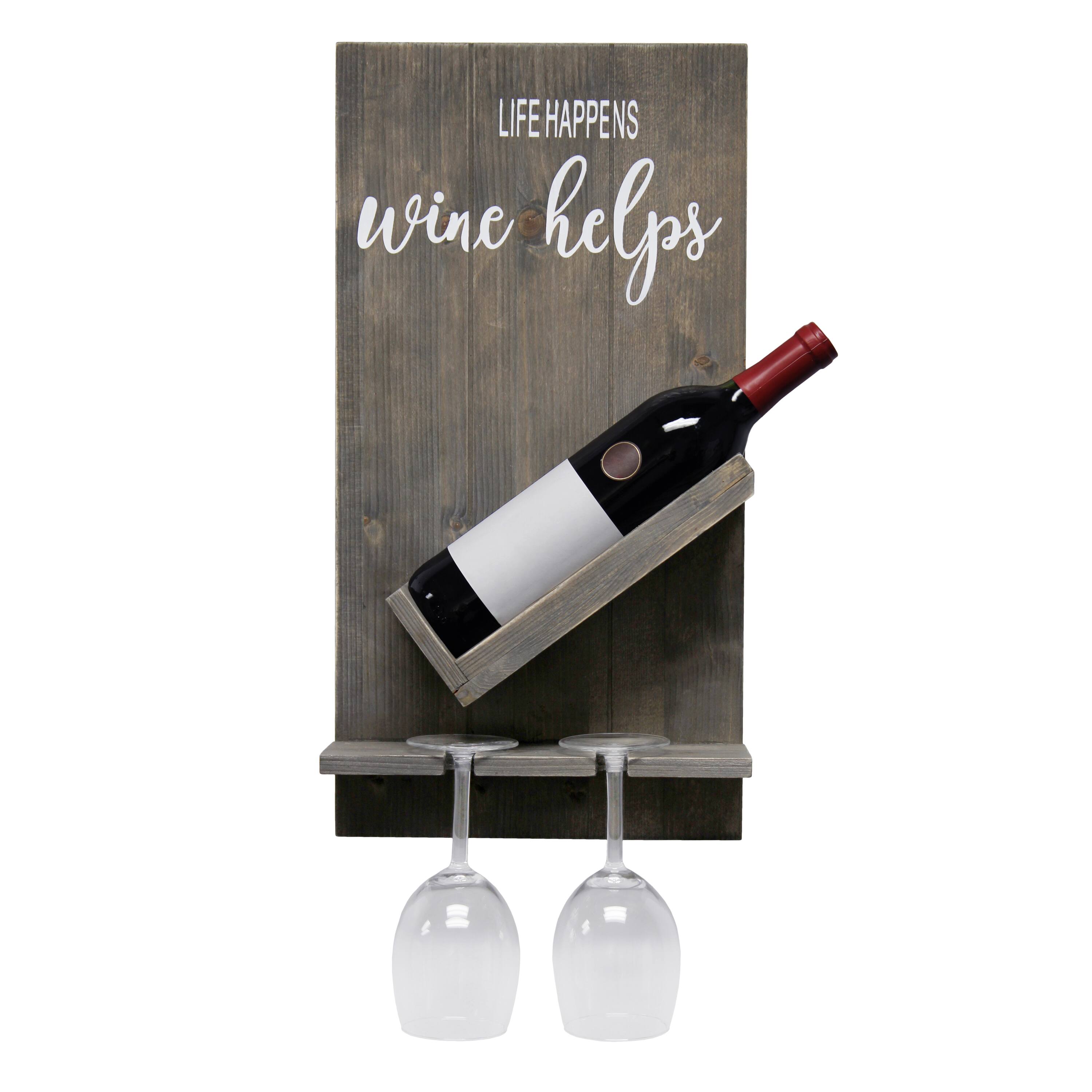 Elegant Designs Wall Mounted Wine Bottle Shelf &#x26; Glass Holder