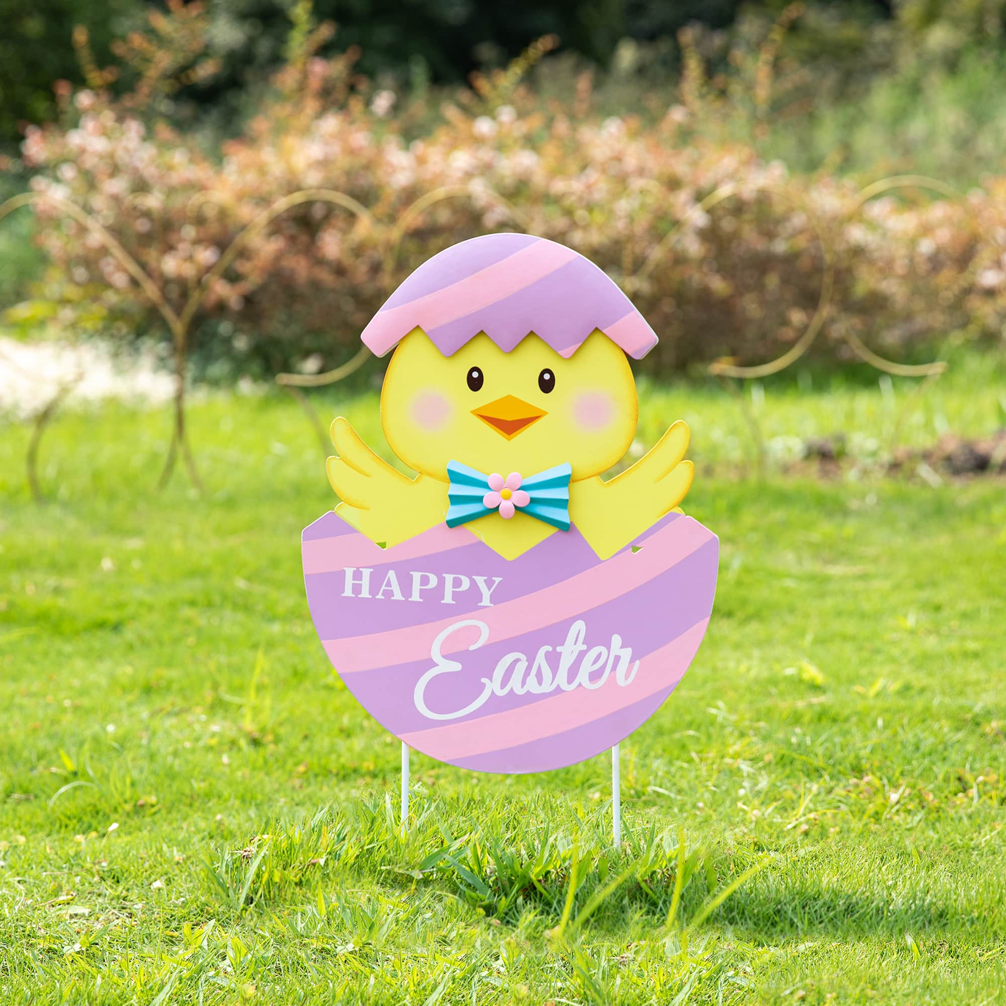 Glitzhome&#xAE; 24&#x22; Easter Metal Chick Egg Yard Stake