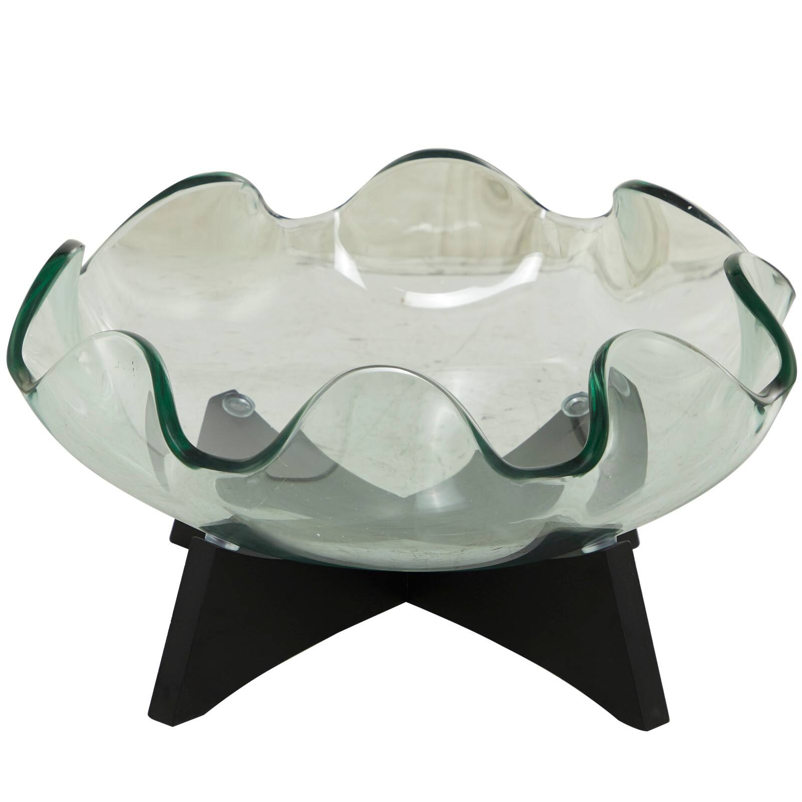 16&#x22; Clear Glass Kitchen Serving Bowl with Black Wooden Stand