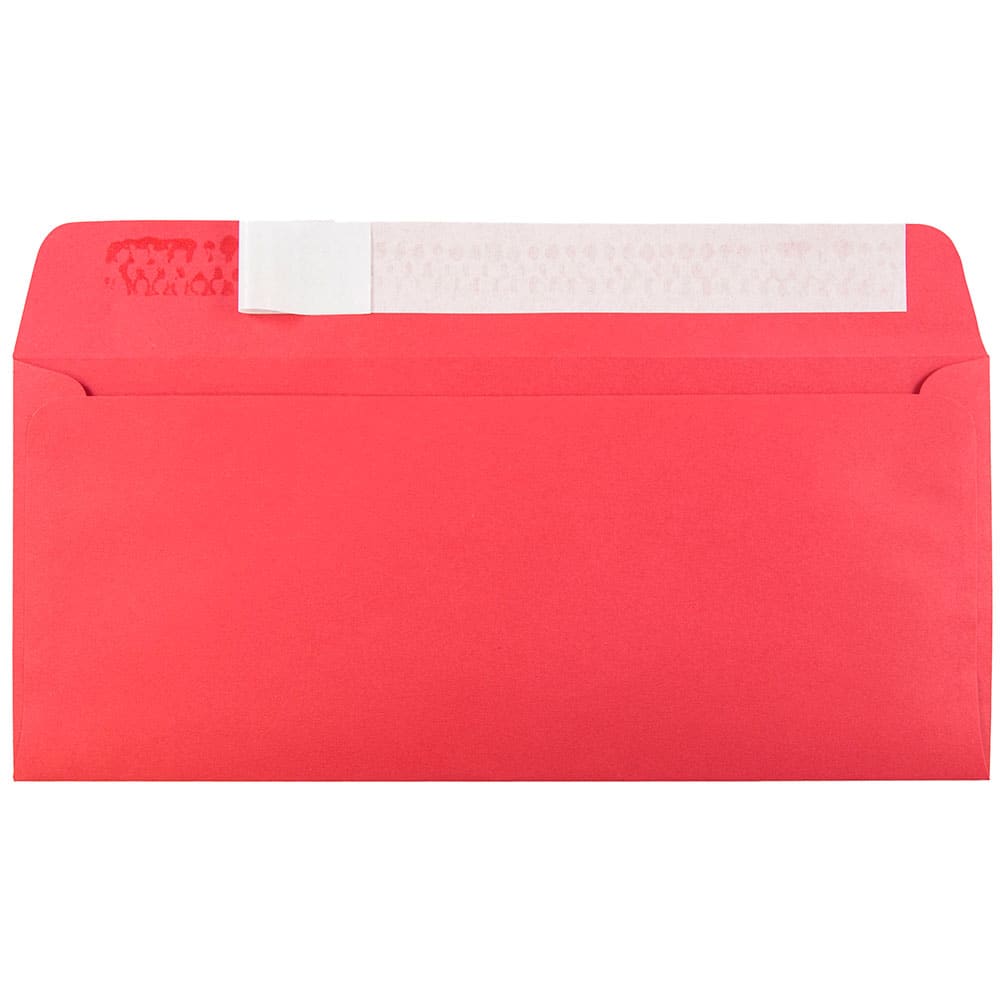 JAM Paper 4" x 9.5" Red Recycled Business Peel & Seal Envelopes, Bulk