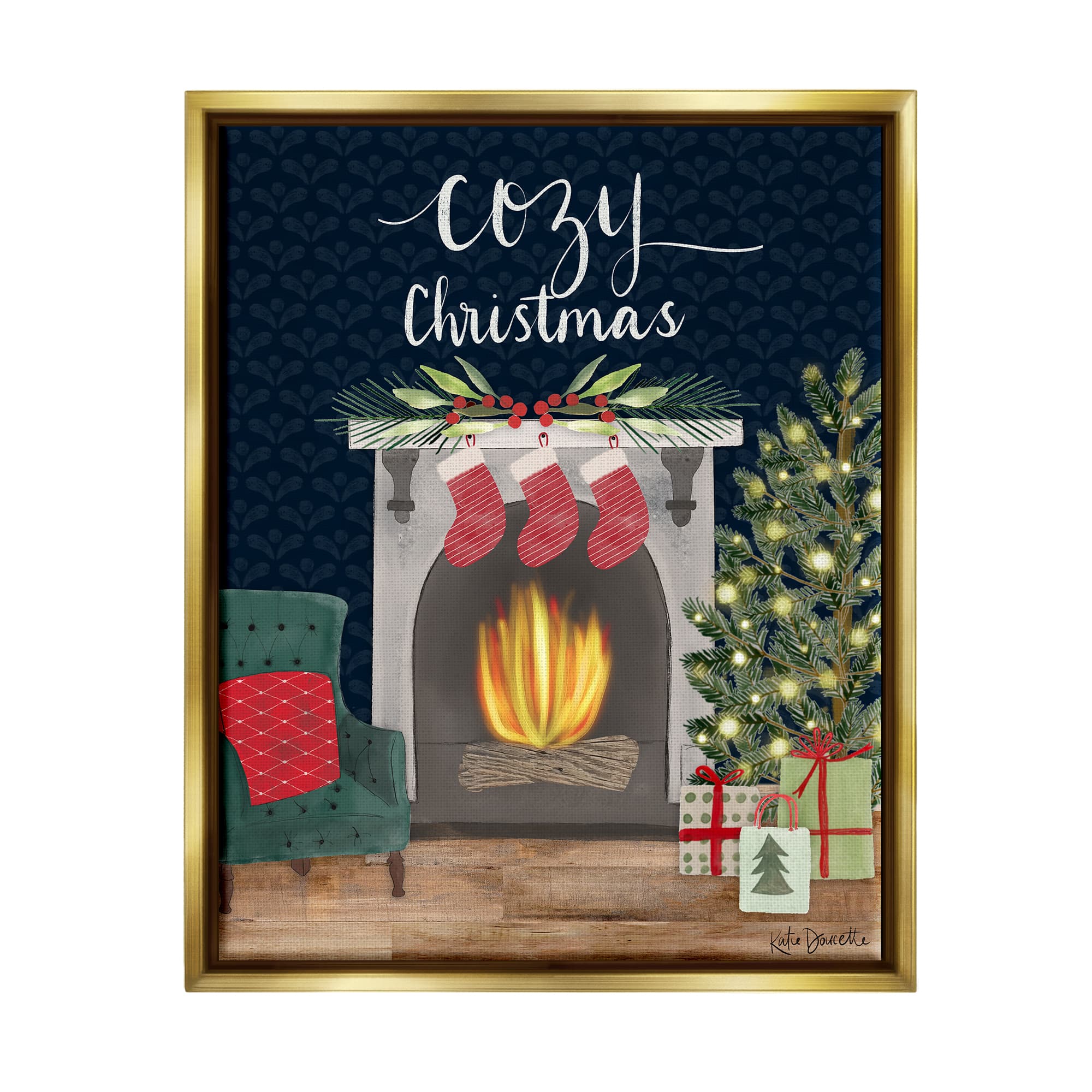 Stupell Industries Cozy Christmas Fireplace Mantel Framed Floater Canvas Wall Art