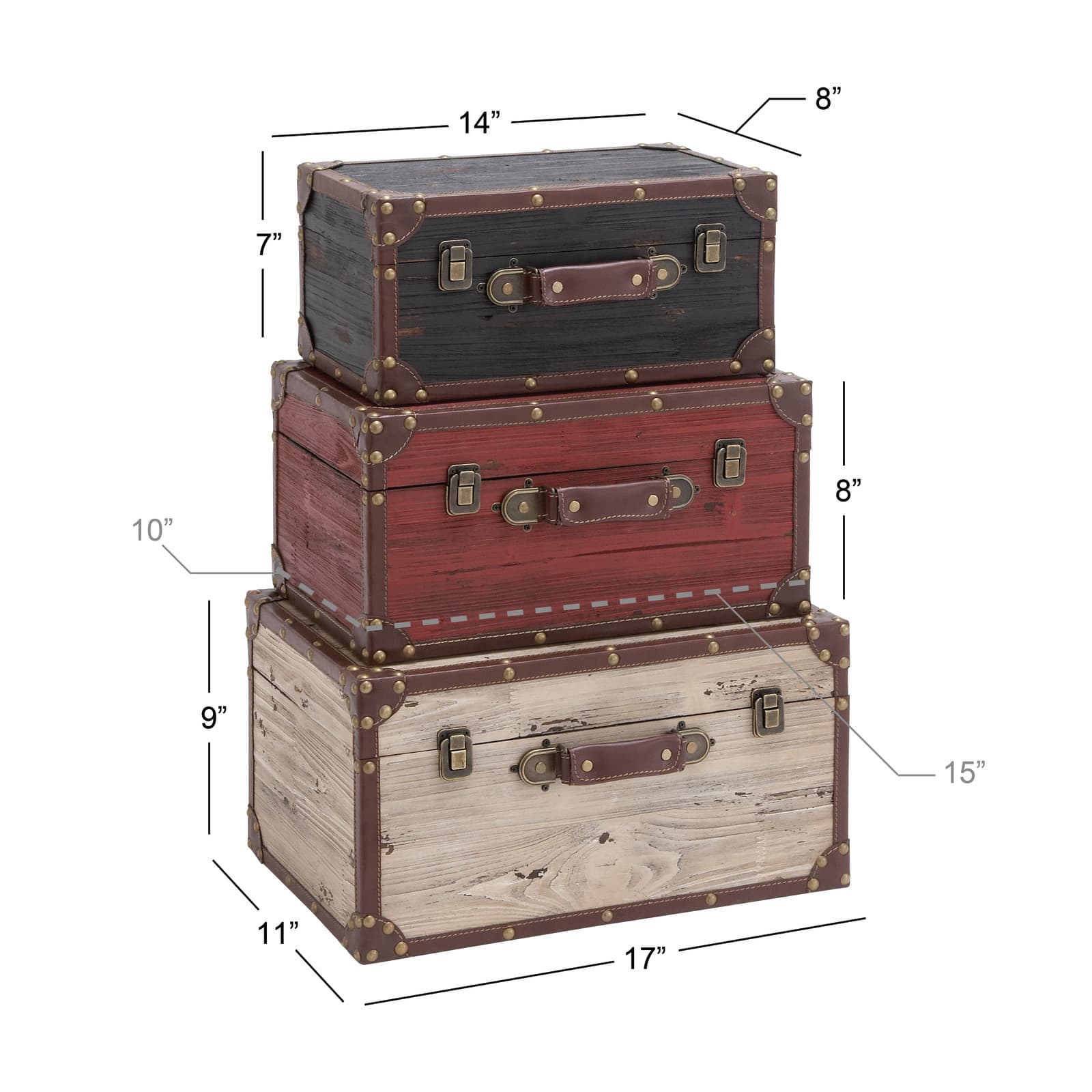 Multicolor Wood Farmhouse Trunk Set