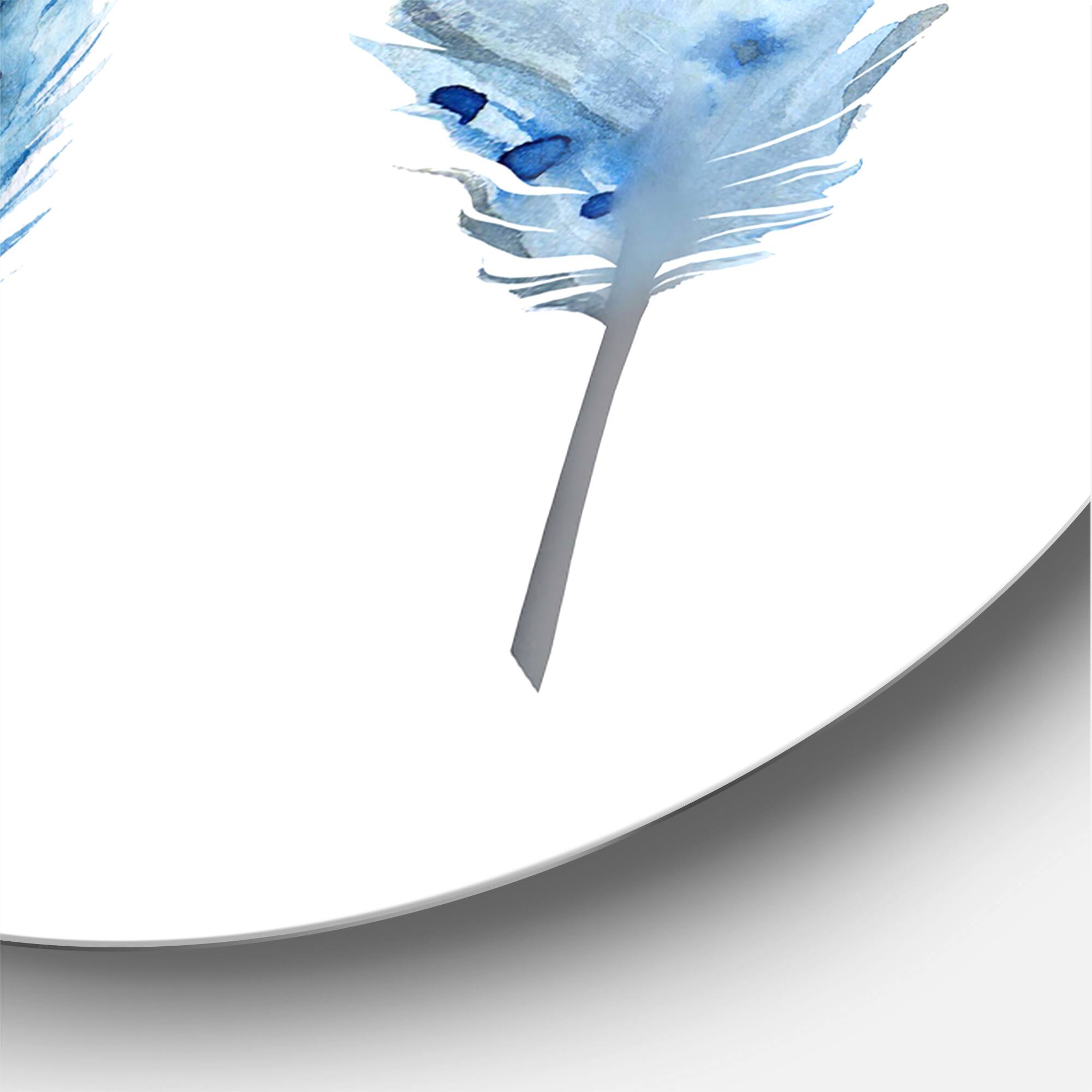 Designart - Blue Boho Feathers II - Lake House Metal Circle Wall Art
