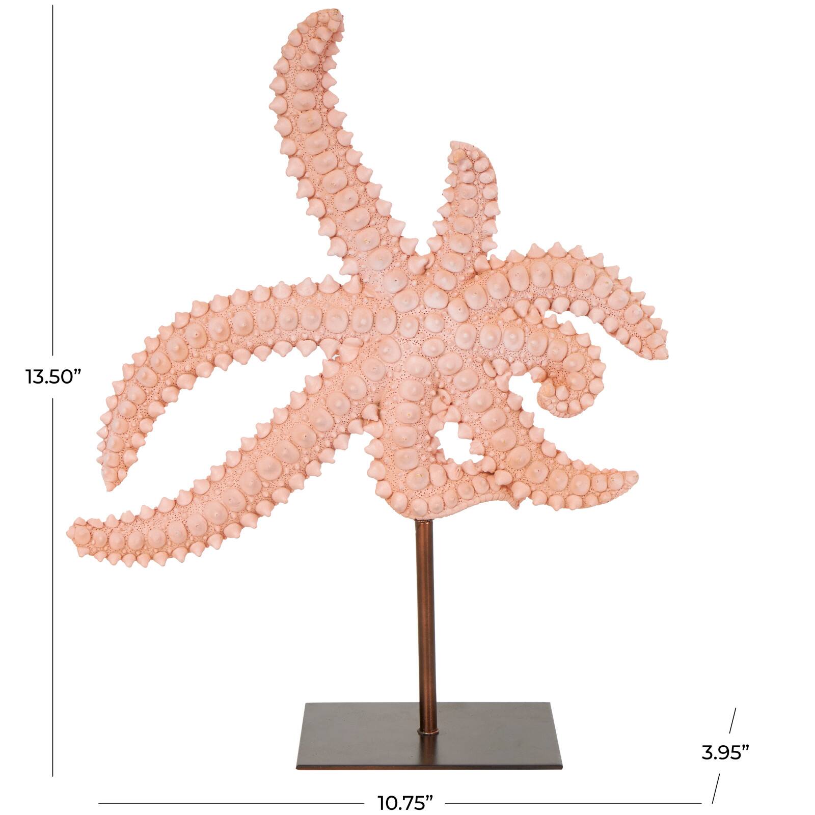13.5" Pink Polystone Starfish Textured Sculpture with Copper Stand
