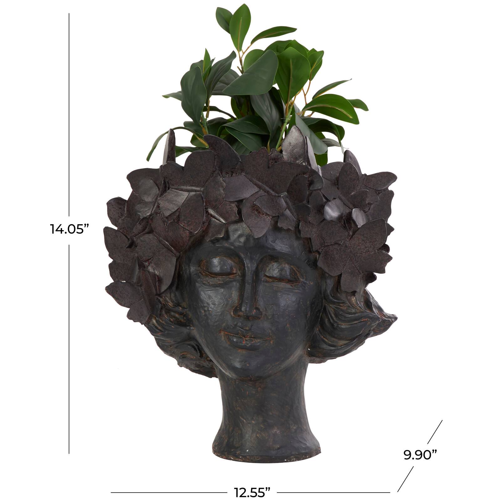 14&#x22; Bronze Woman Head &#x26; Butterflies Planter