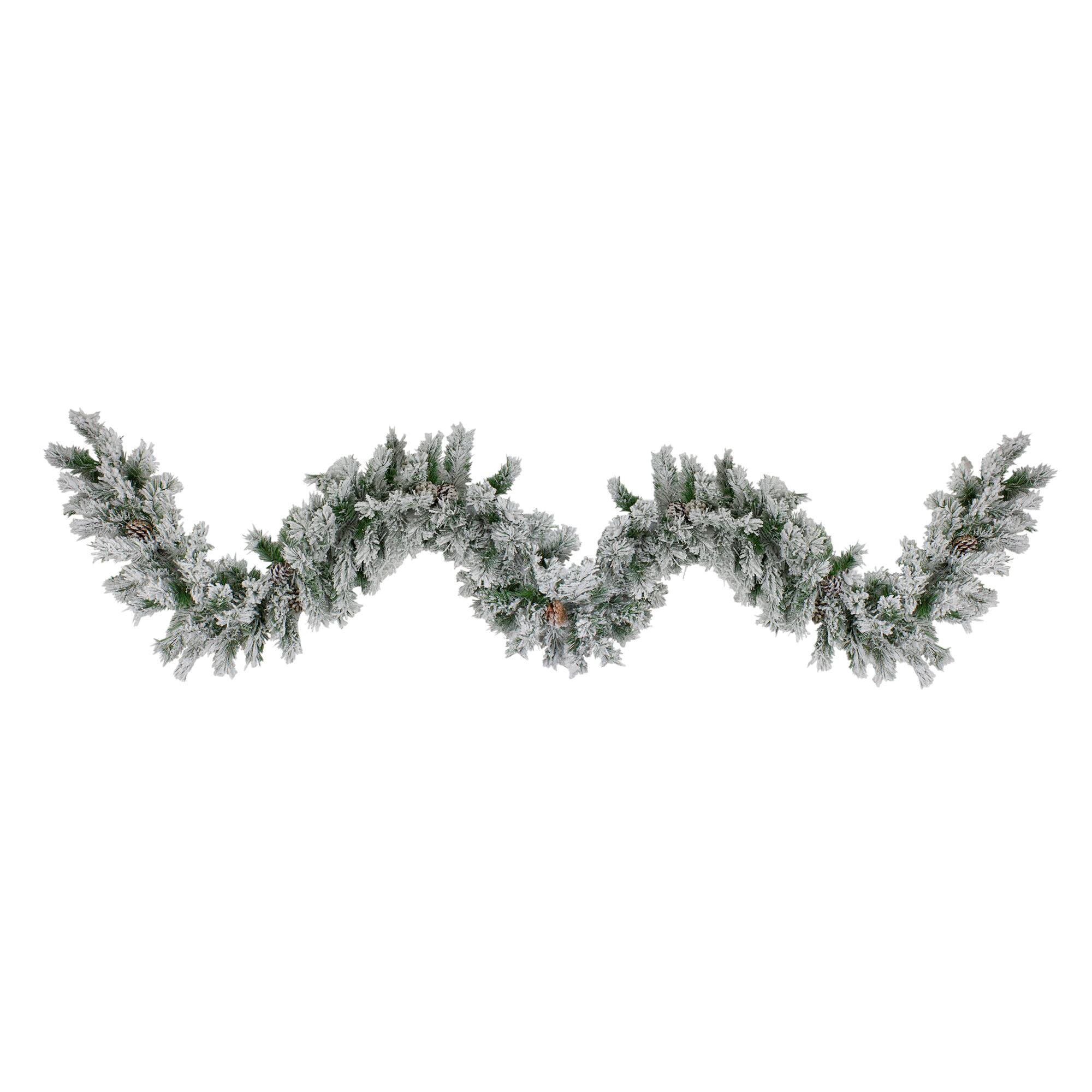 9ft. White & Green Flocked Angel Pine with Pinecones Garland