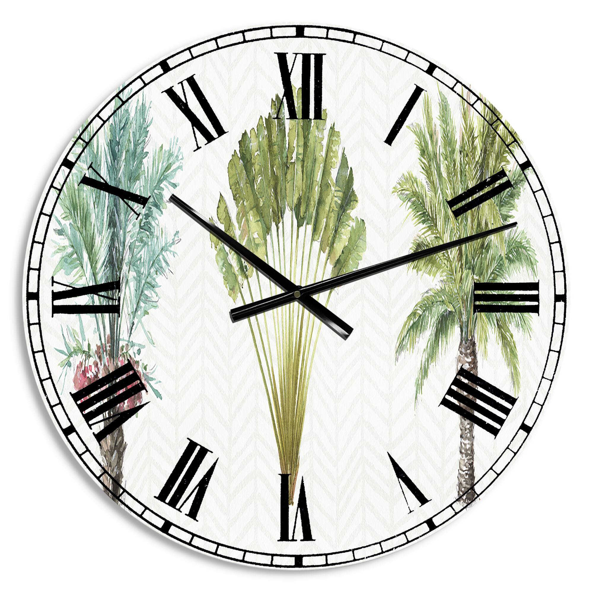 Designart 'Mixed Botanical Greens Palms Ii Farmhouse Wall Clock