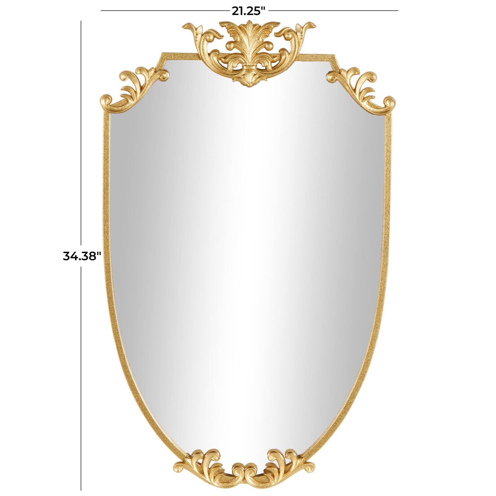 21" x 34" Gold Metal Shield Wall Mirror with Floral Embellishment
