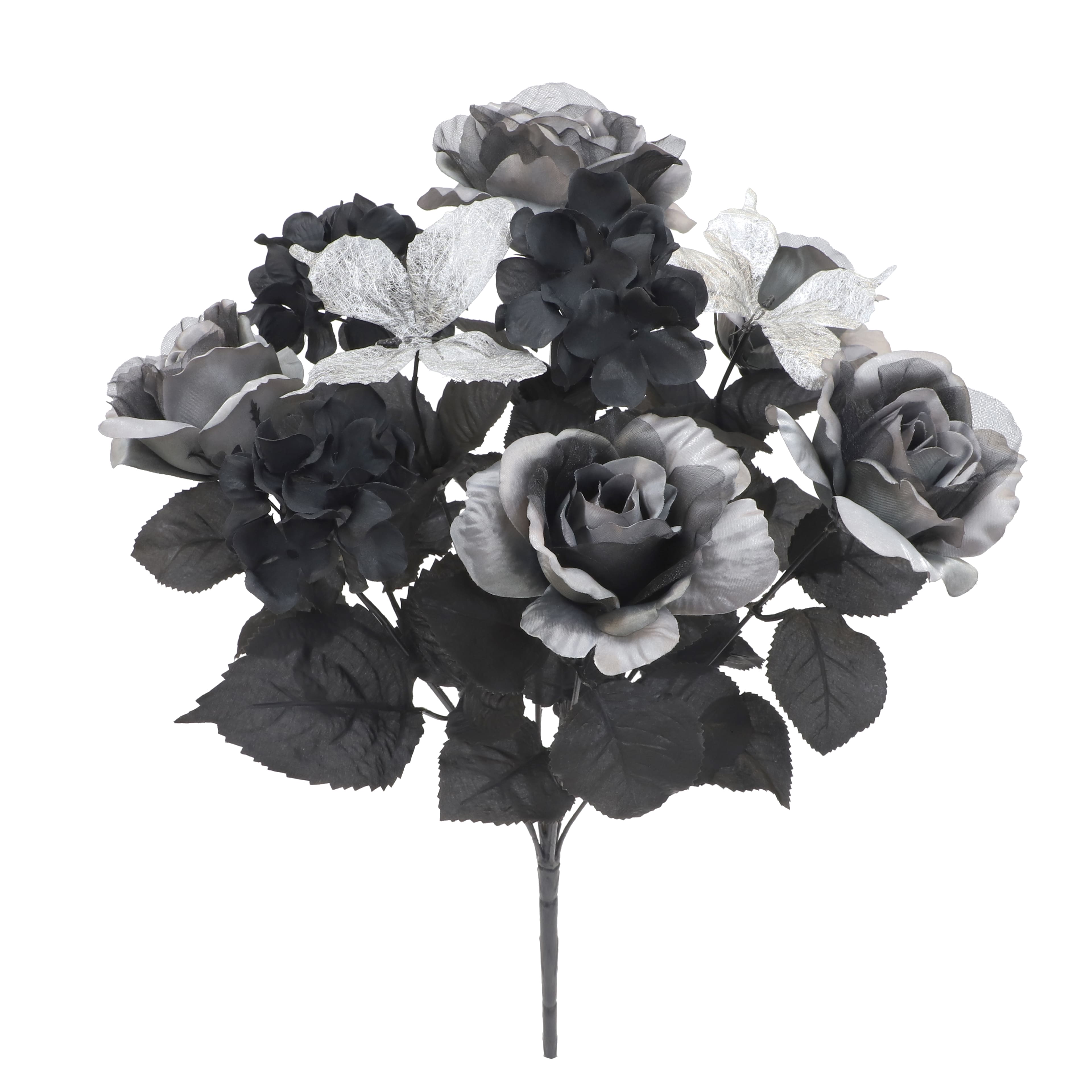 18.5&#x22; Black &#x26; Gray Rose &#x26; Silver Butterfly Bush by Ashland&#xAE;