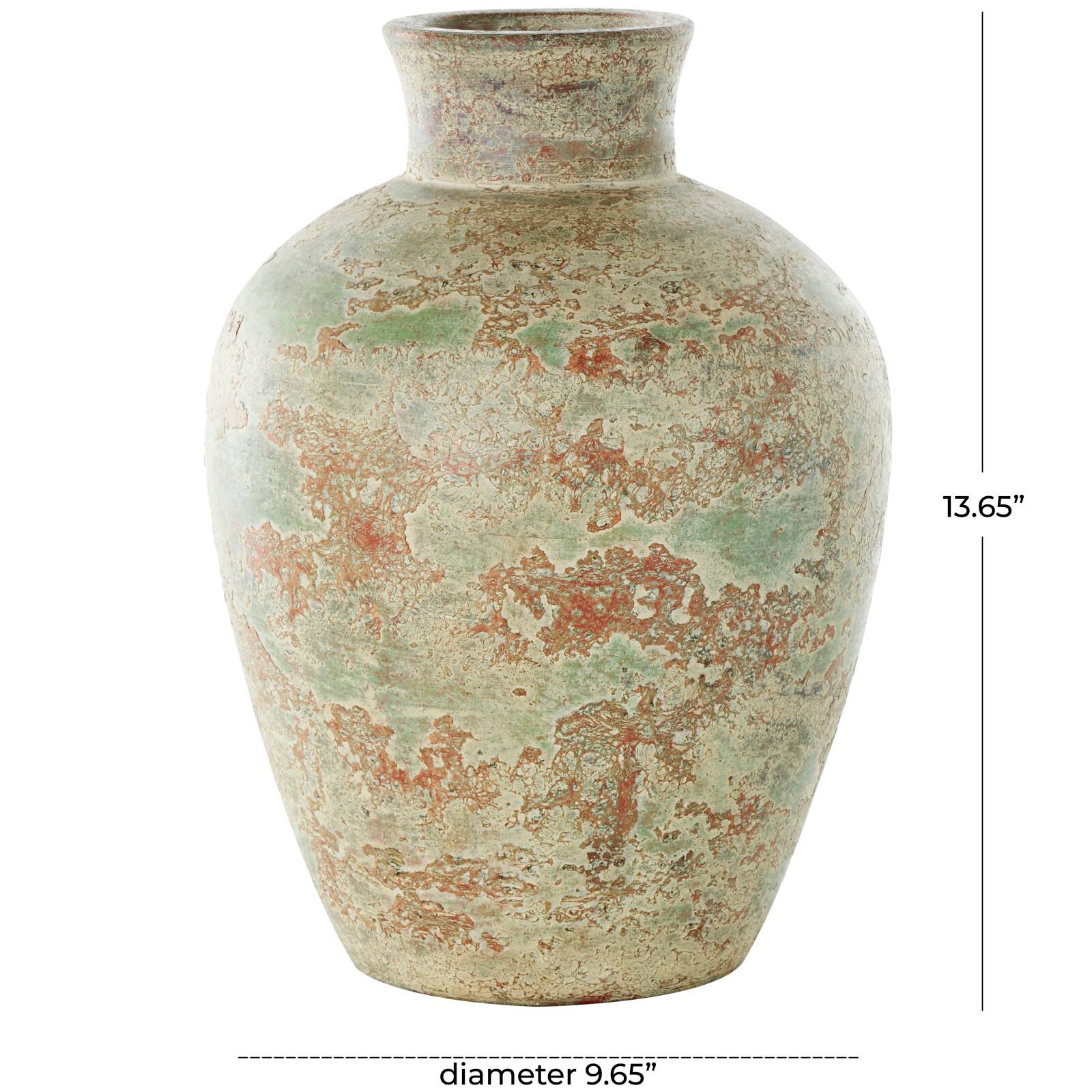 Brown Ceramic Vase with Green Accents