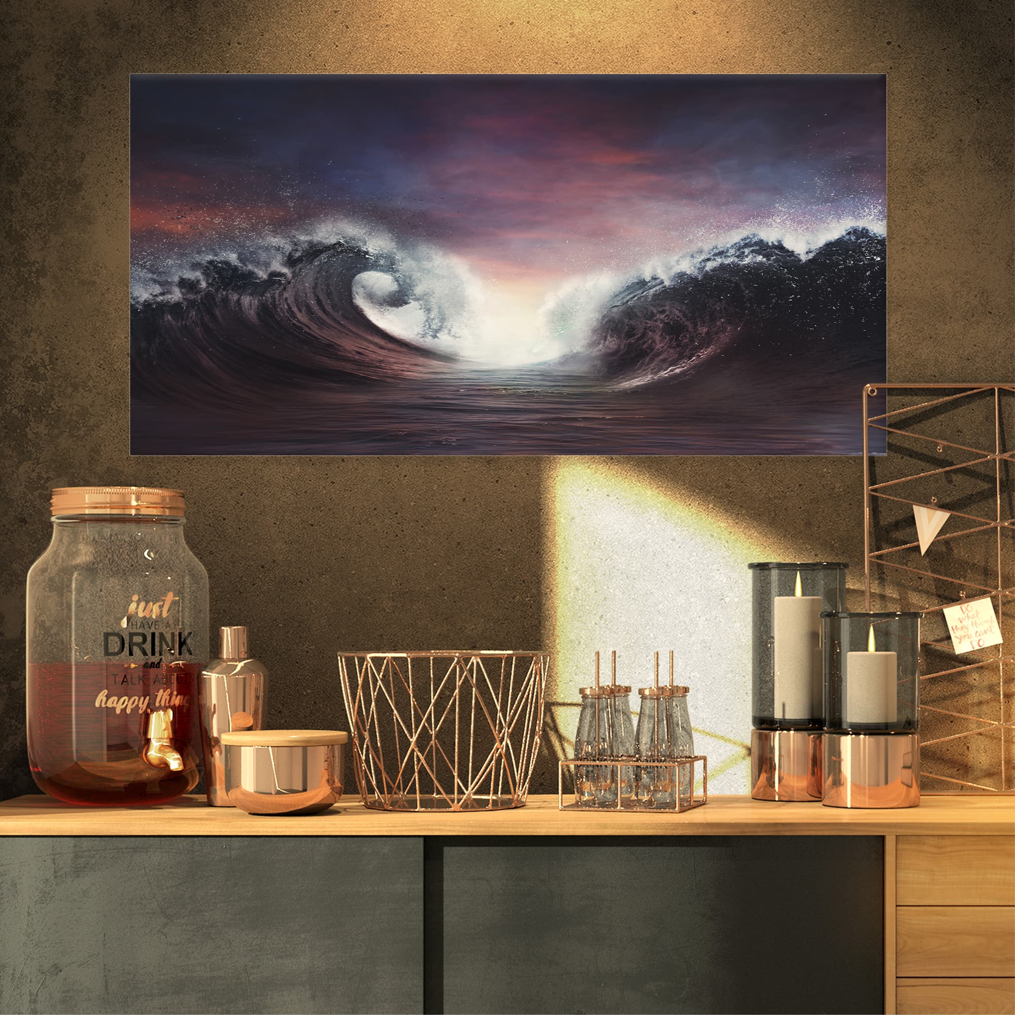 Designart - Dark Parting Ocean with Colorful Clouds - Seascape Canvas Art Print