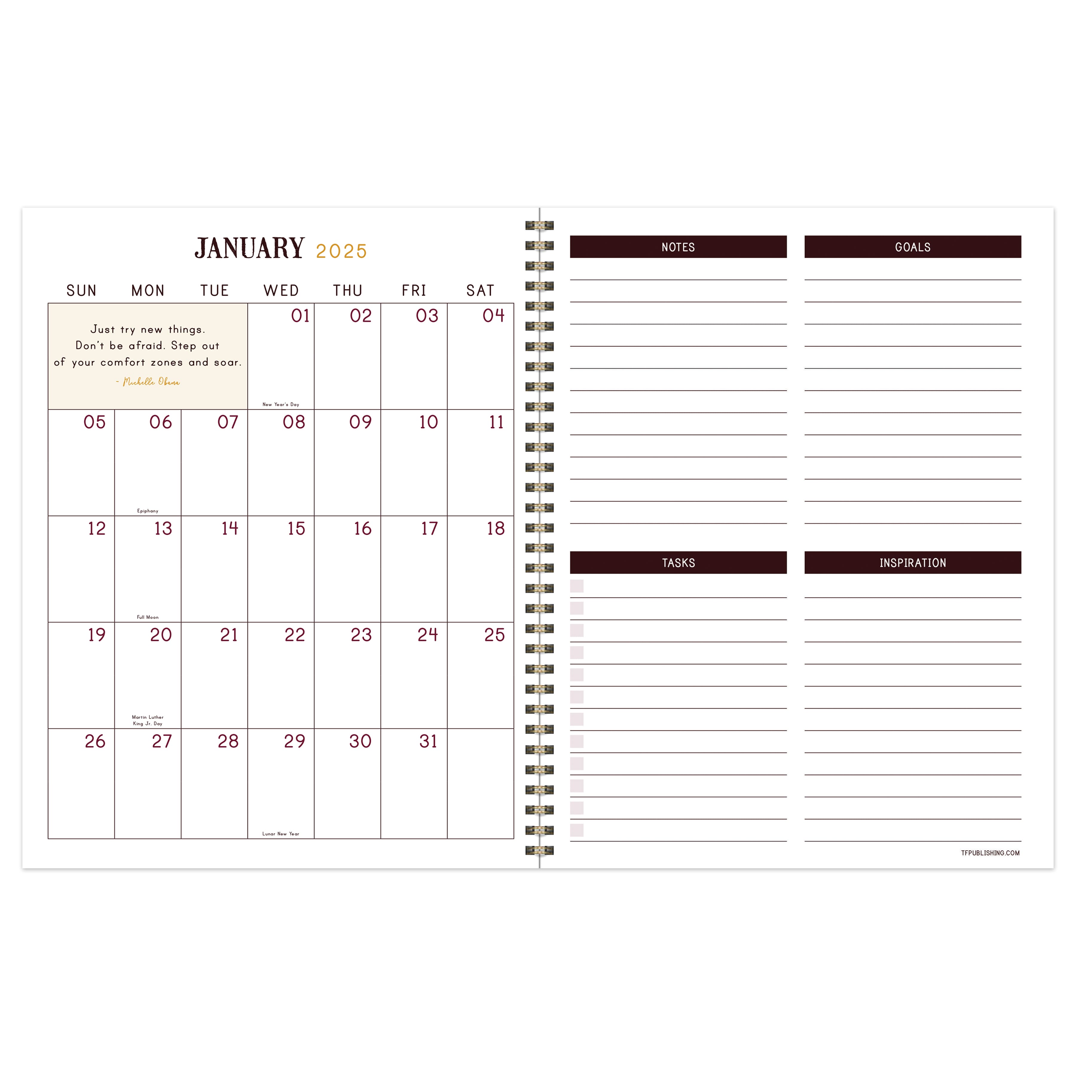 TF Publishing 2025 Large Baroque Marigold Weekly Monthly Spiral Planner