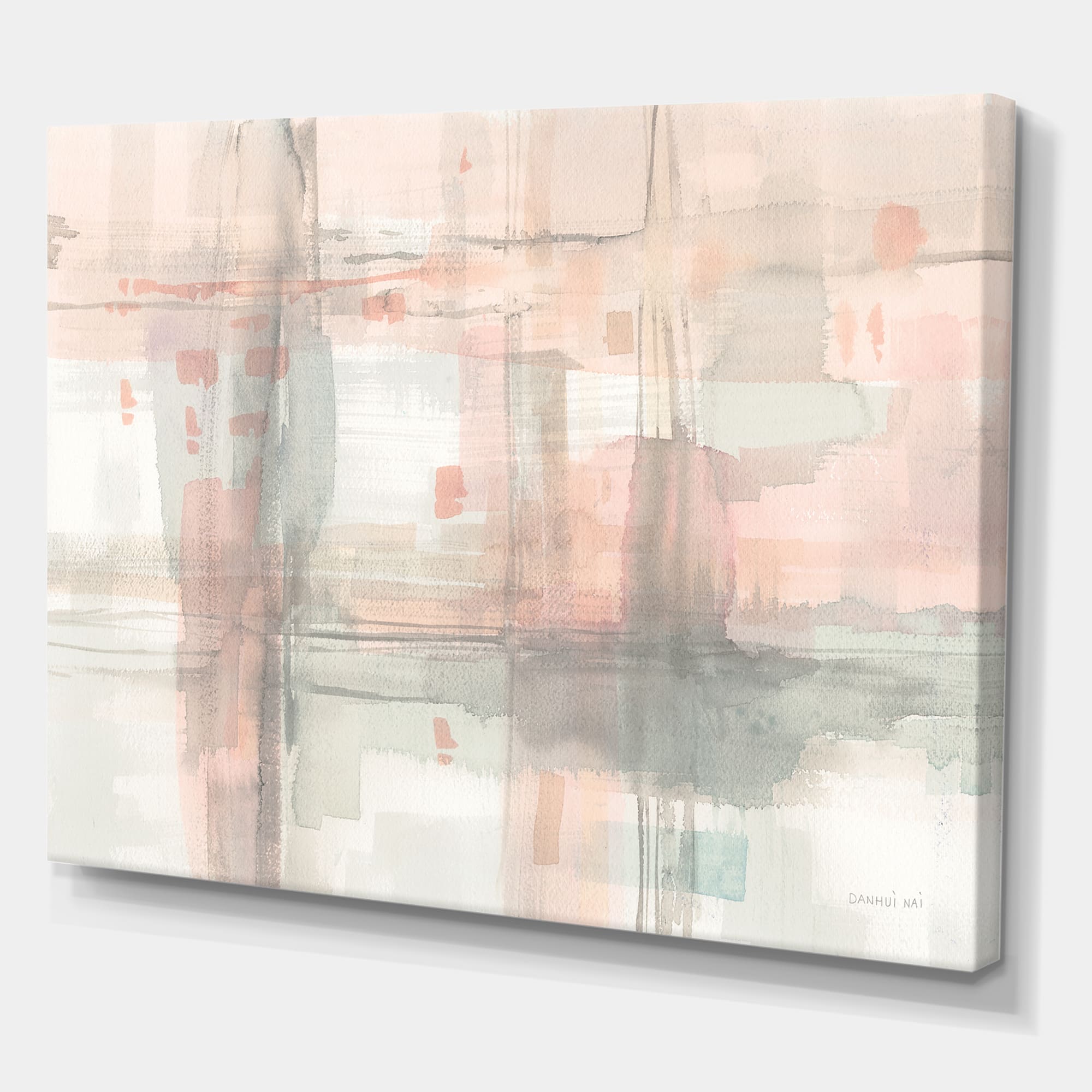 Designart - Intersect II Grey - Pink Modern Premium Canvas Wall Art