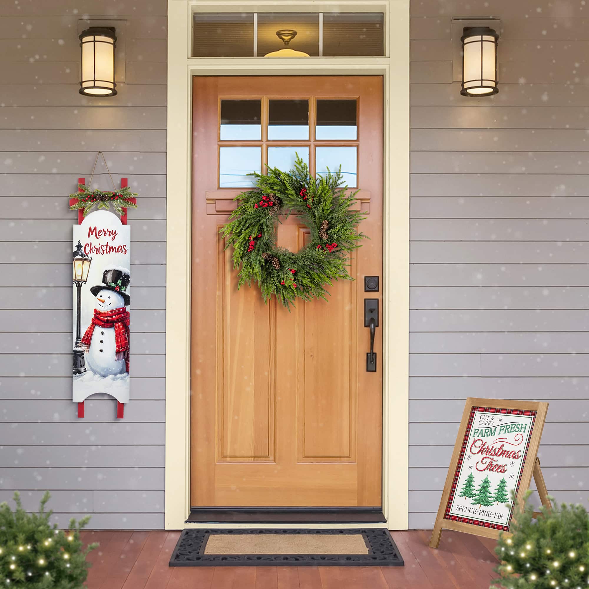 Glitzhome&#xAE; 36&#x22; Wooden Christmas Snowman Sleigh Porch Sign