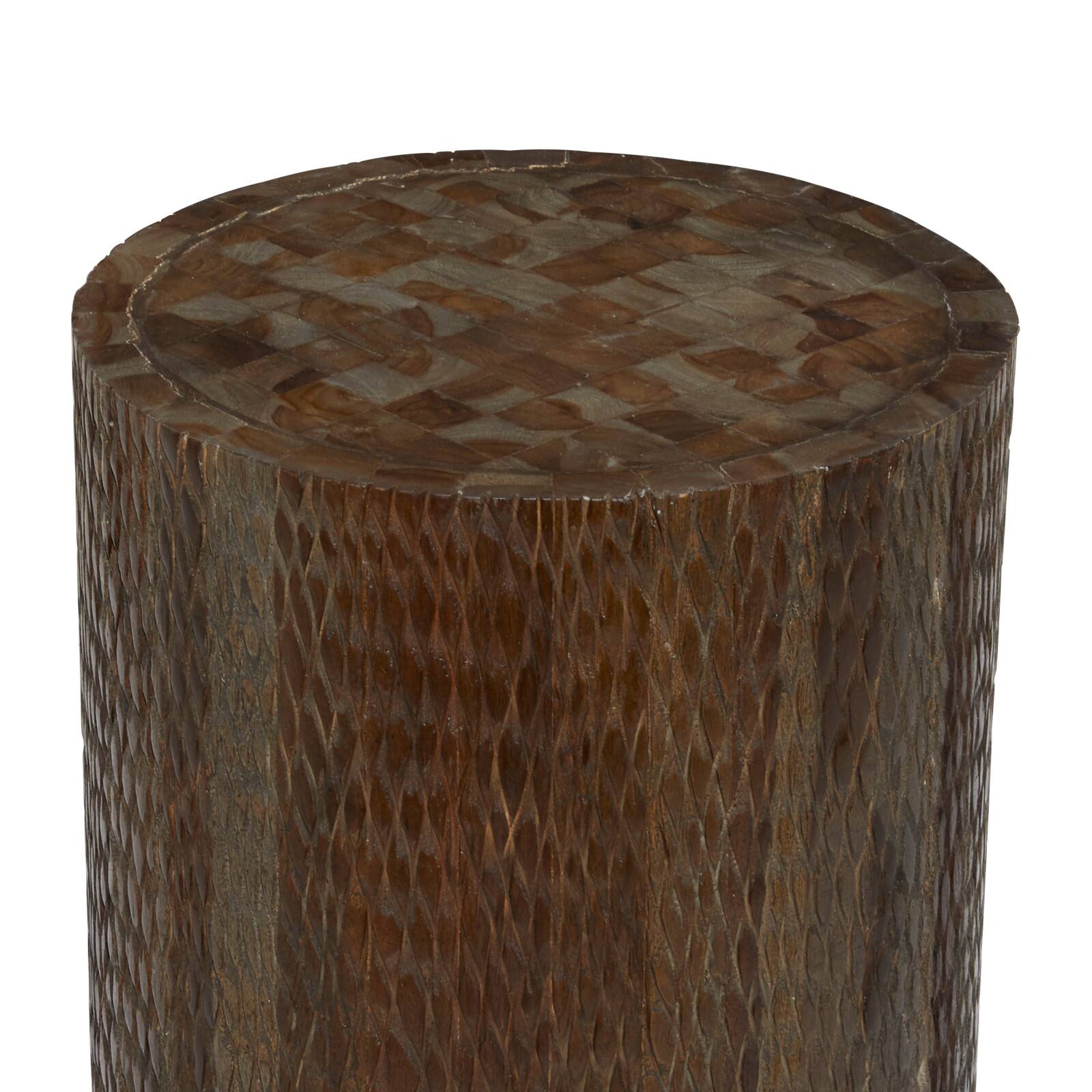 18" Brown Teak Wood Contemporary Stool