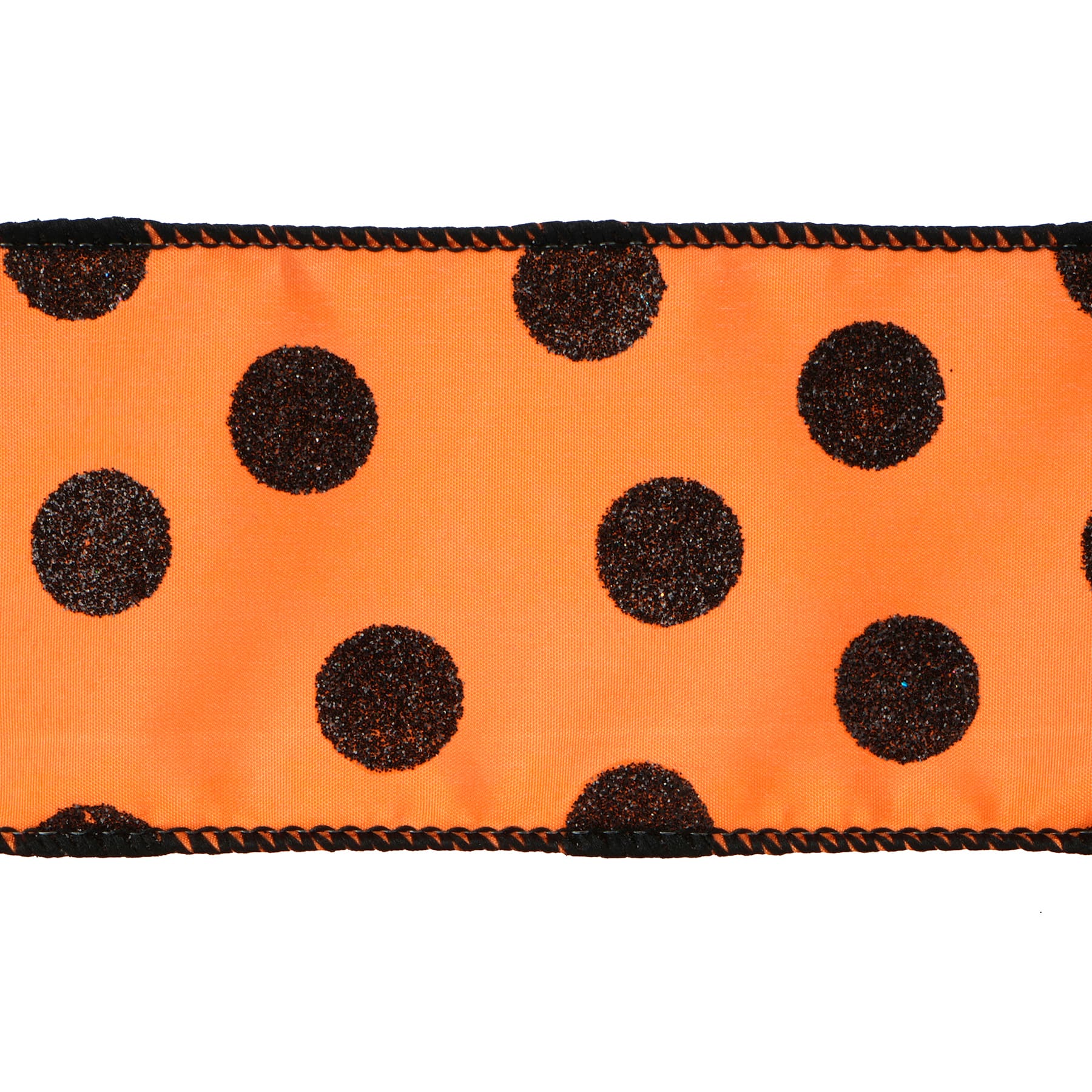 2.5&#x22; x 6.6yd. Orange with Black Glitter Dots Wired Faux Linen Ribbon by Celebrate It&#xAE;