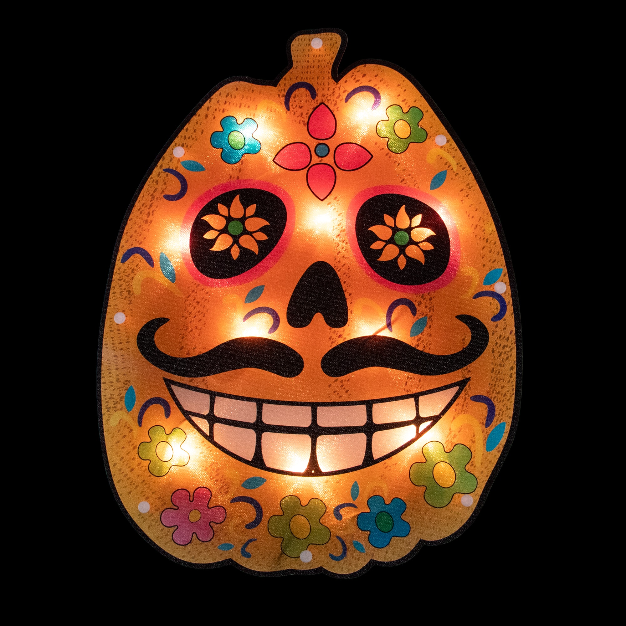 15&#x22; Lighted Sugar Skull Pumpkin Halloween Window Silhouette