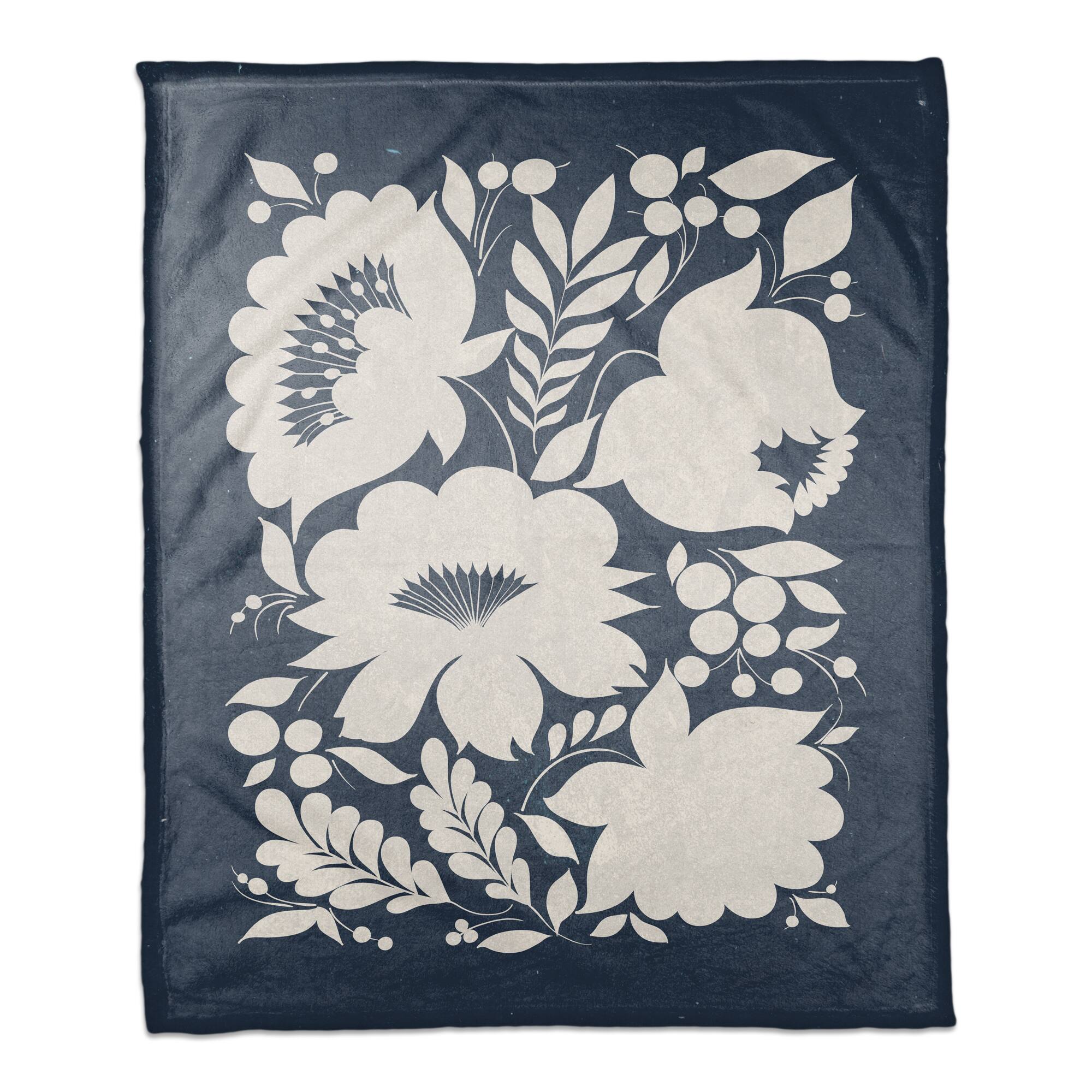 Indigo Flower Print 50" x 60" Coral Fleece Blanket