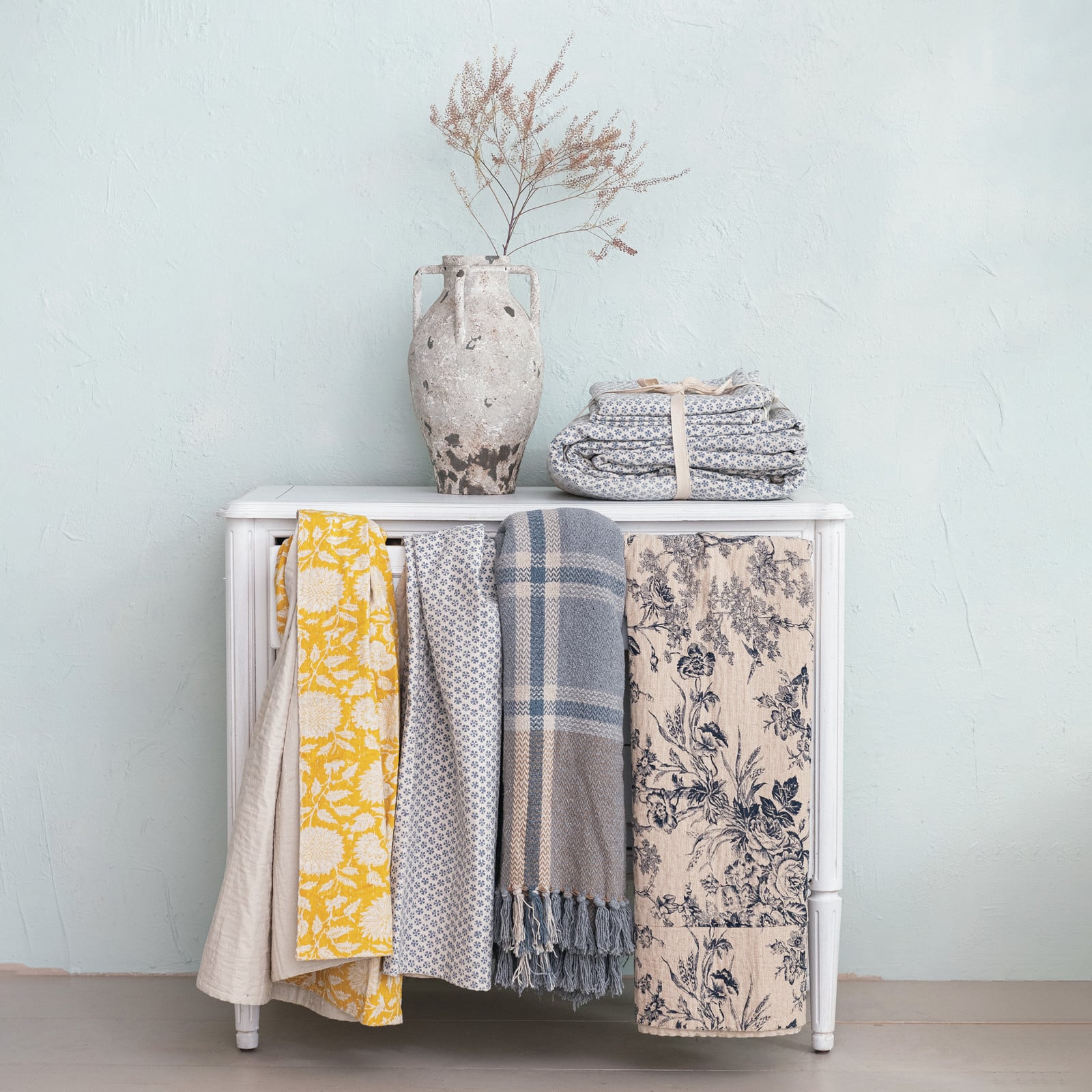 Hello Honey&#xAE; Blue Plaid Cotton Blend Throw with Fringe