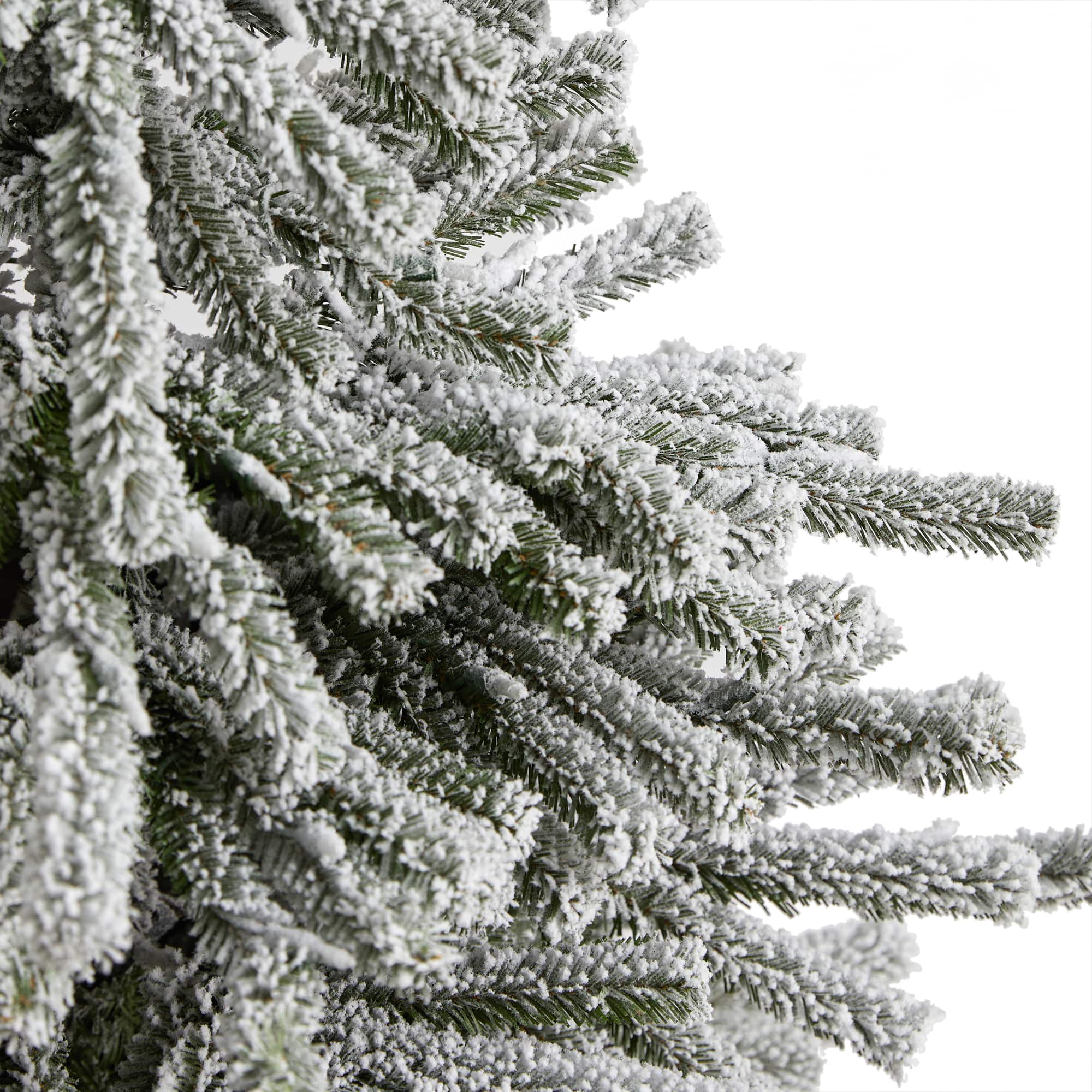 6ft. Pre-Lit Flocked Long Vermont Pine Artificial Christmas Tree in Decorative Planter, White LED Lights