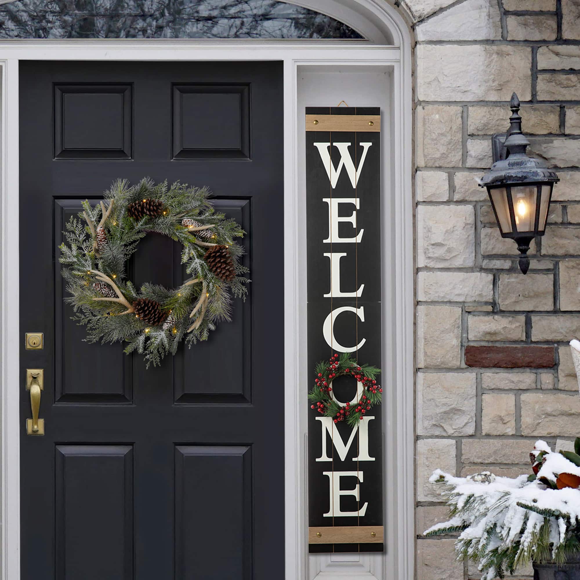 Glitzhome® 5ft. Welcome Wood Porch Sign with 4 Changeable Wreaths