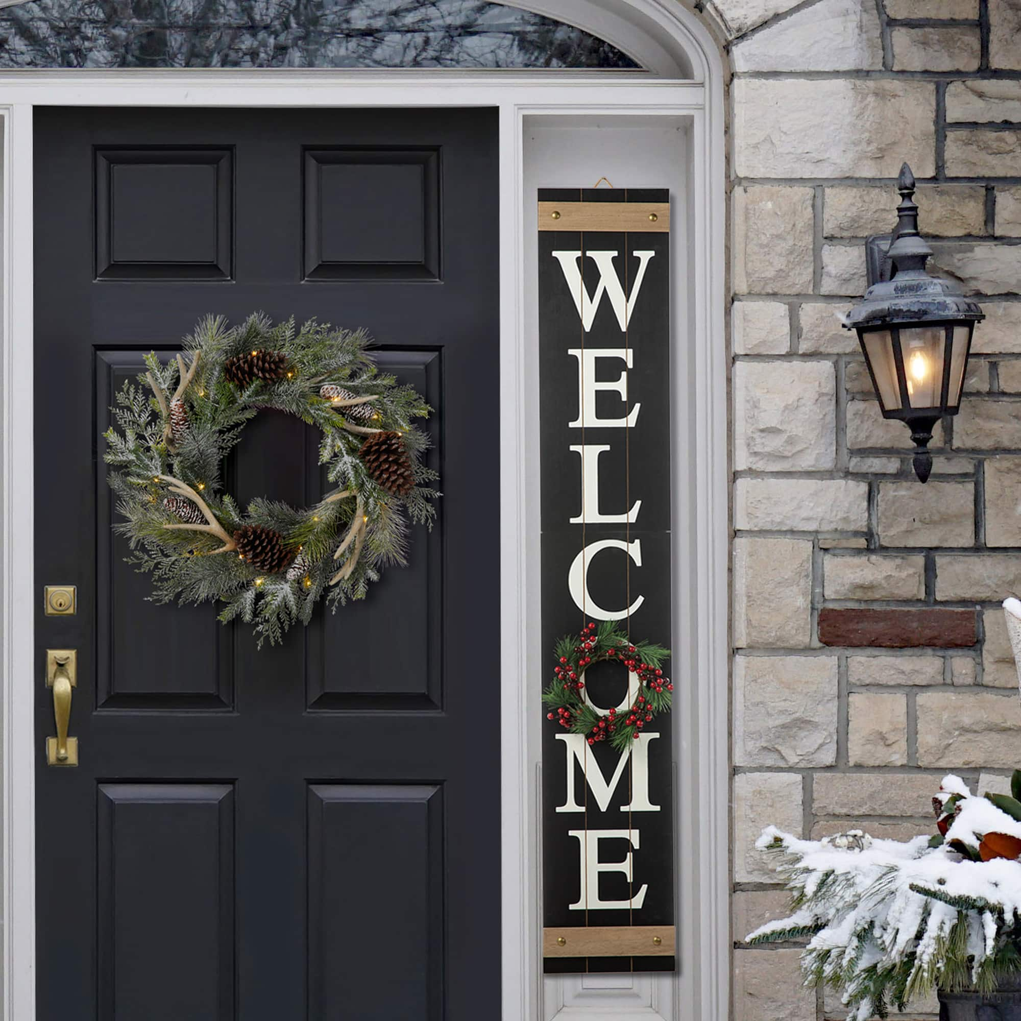 Glitzhome&#xAE; 5ft. Welcome Wood Porch Sign with 4 Changeable Wreaths