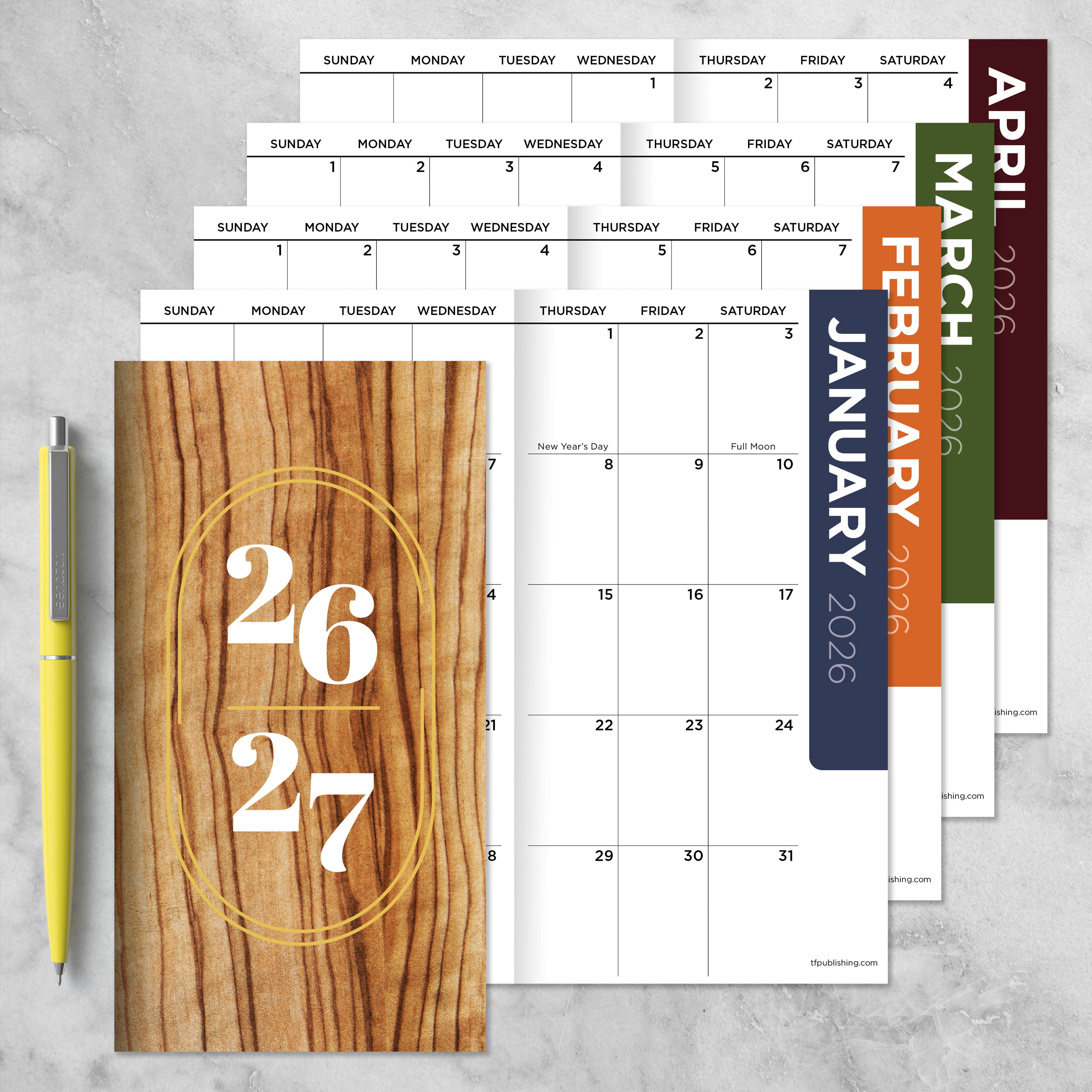 2026-2027 Classic Oak Small Monthly Pocket Planner
