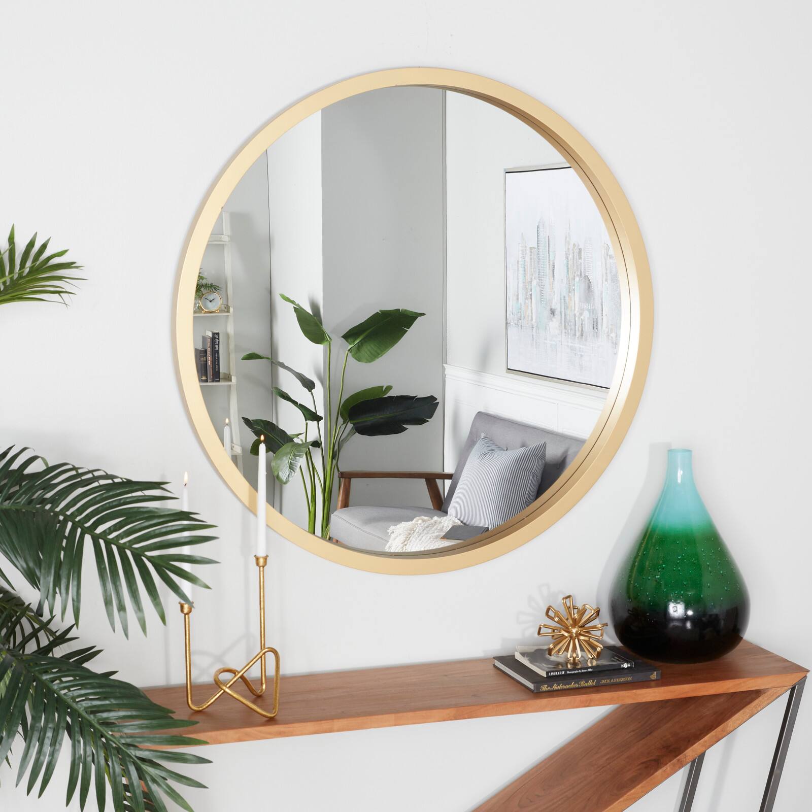 Gold Contemporary Wall Mirror, 42" x 2" x 42"