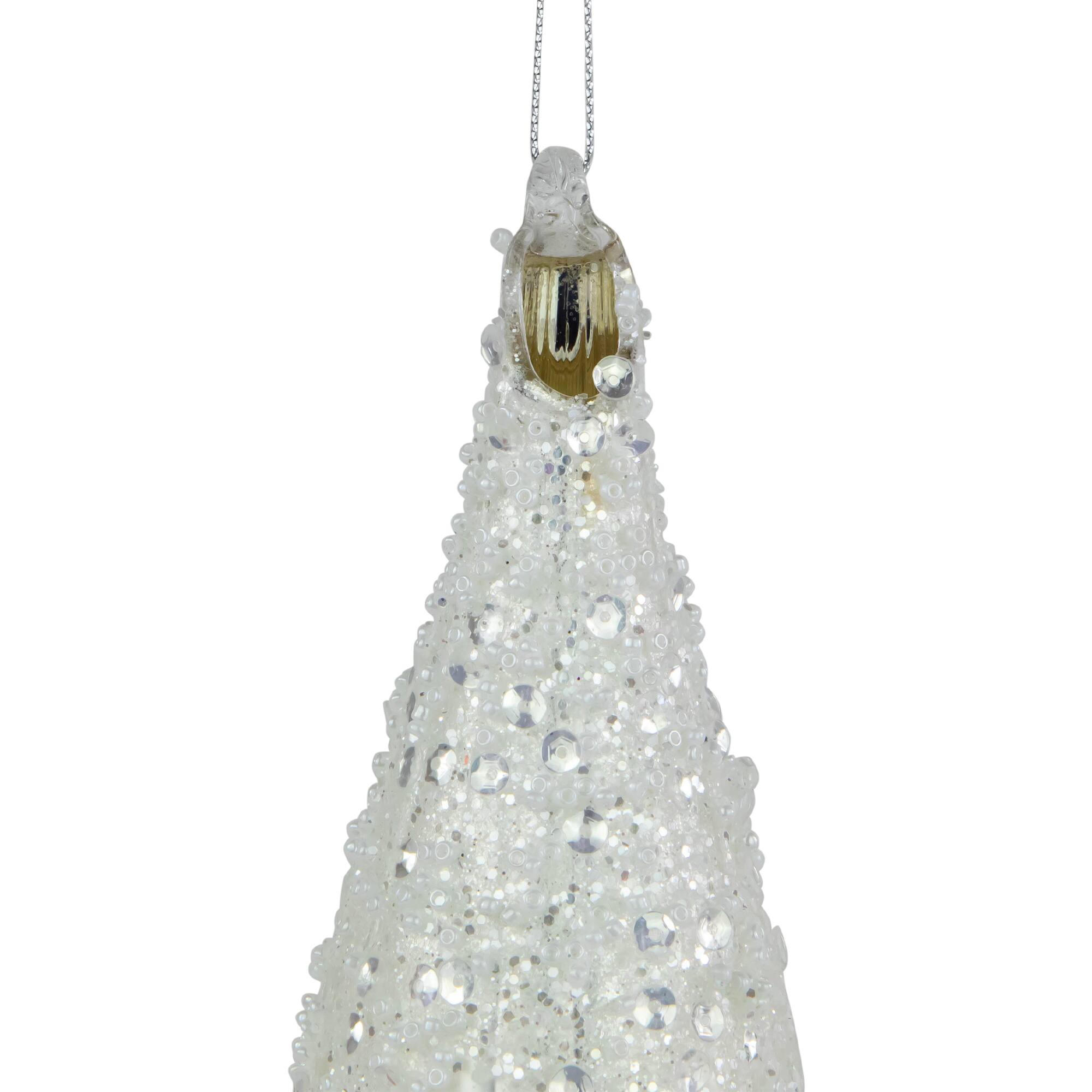 9.5&#x22; Sequined Icicle Glass Christmas Ornament