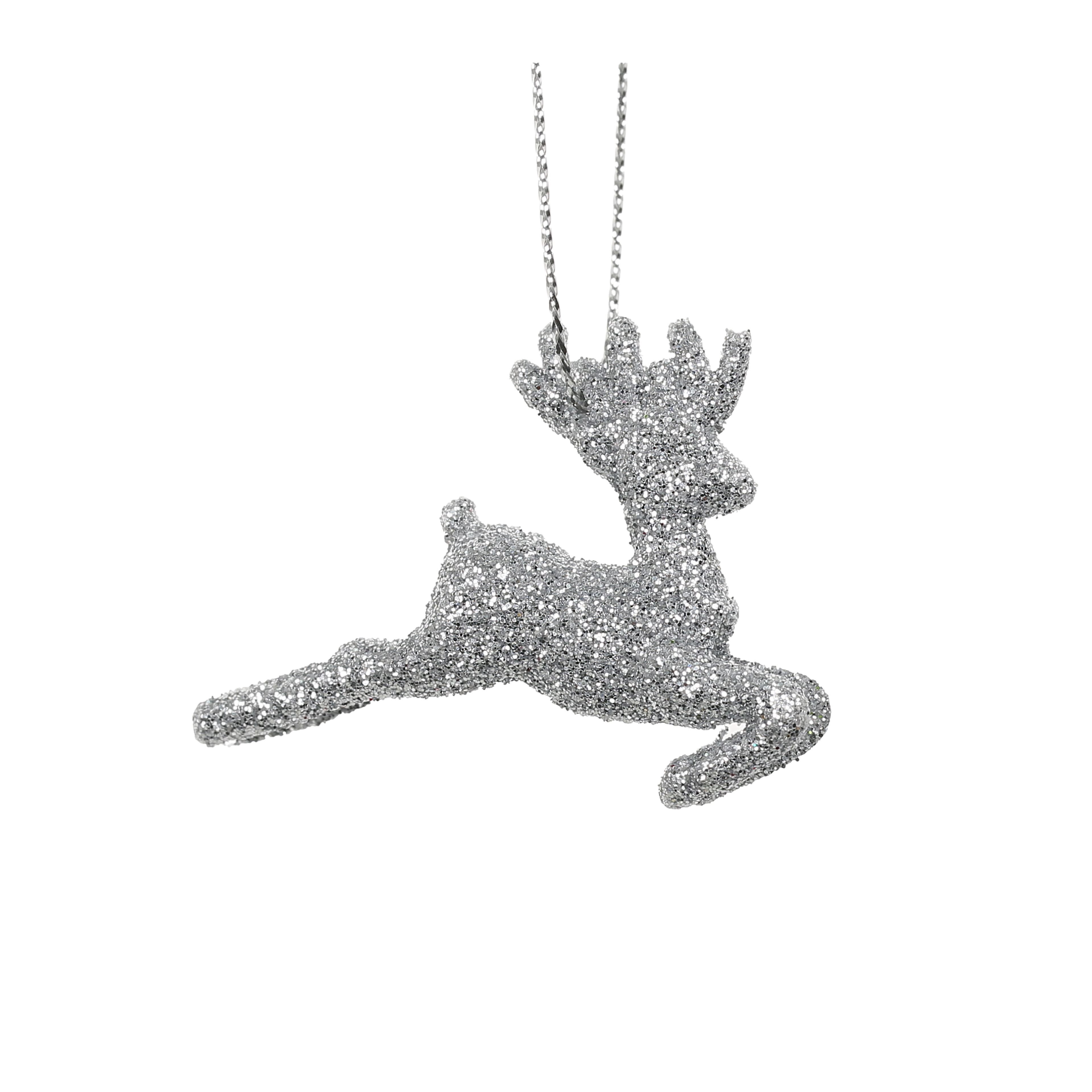 9 Pack Mini Glittery Silver Deer Plastic Ornaments by Ashland&#xAE;