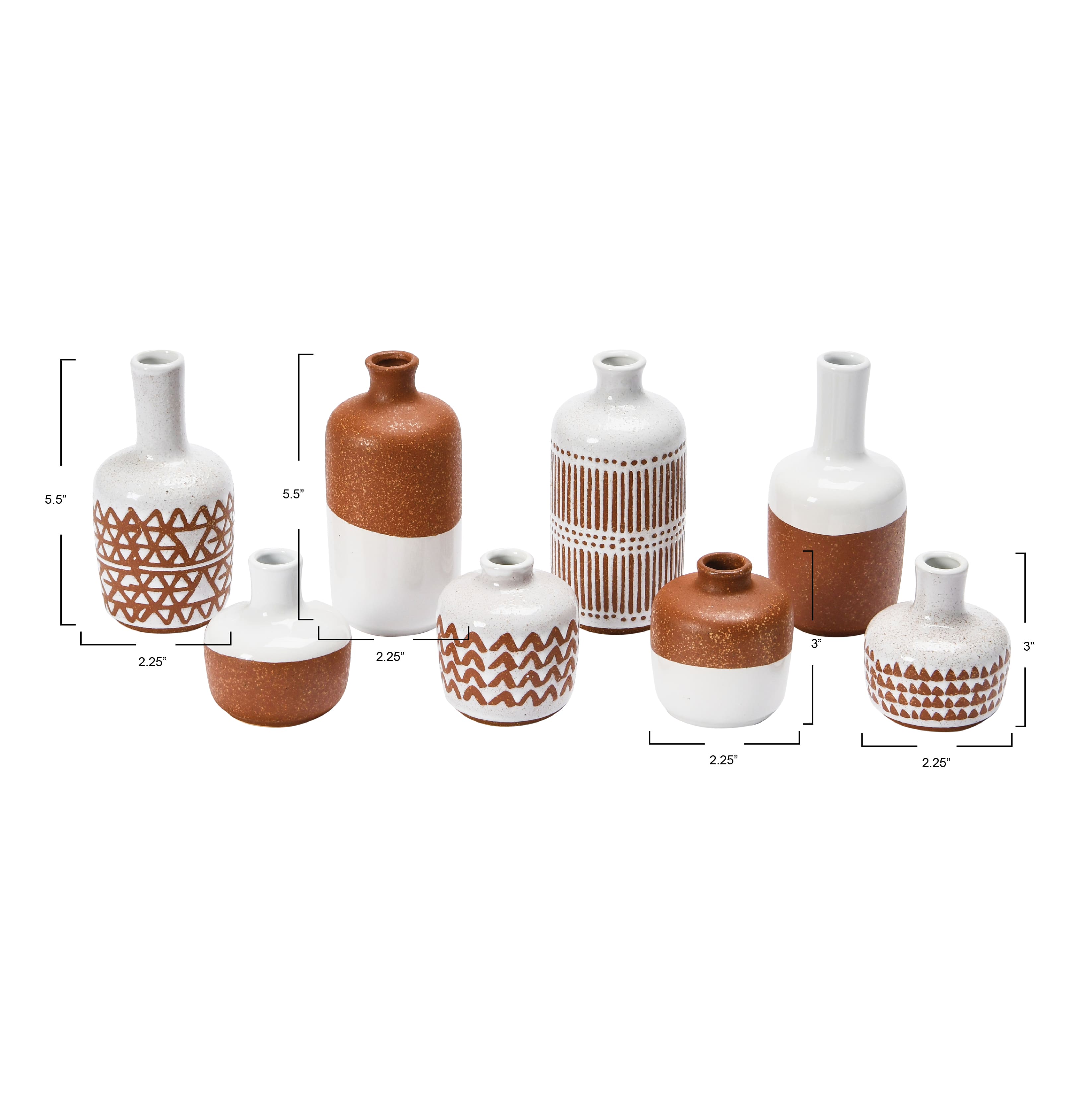 Mixed Pattern Brown &#x26; White Stoneware Vase Set