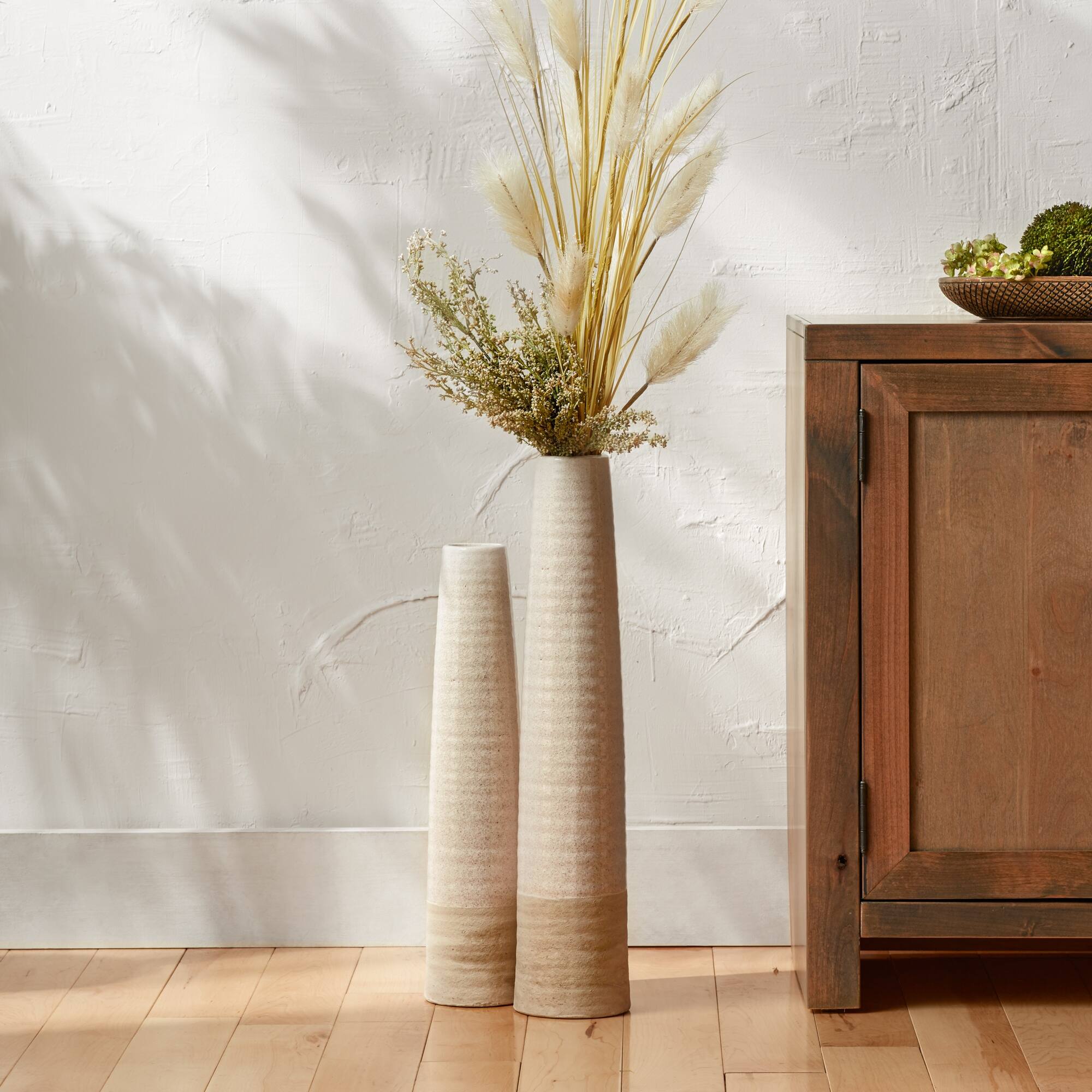 23.5" White Stoneware Floor Vase