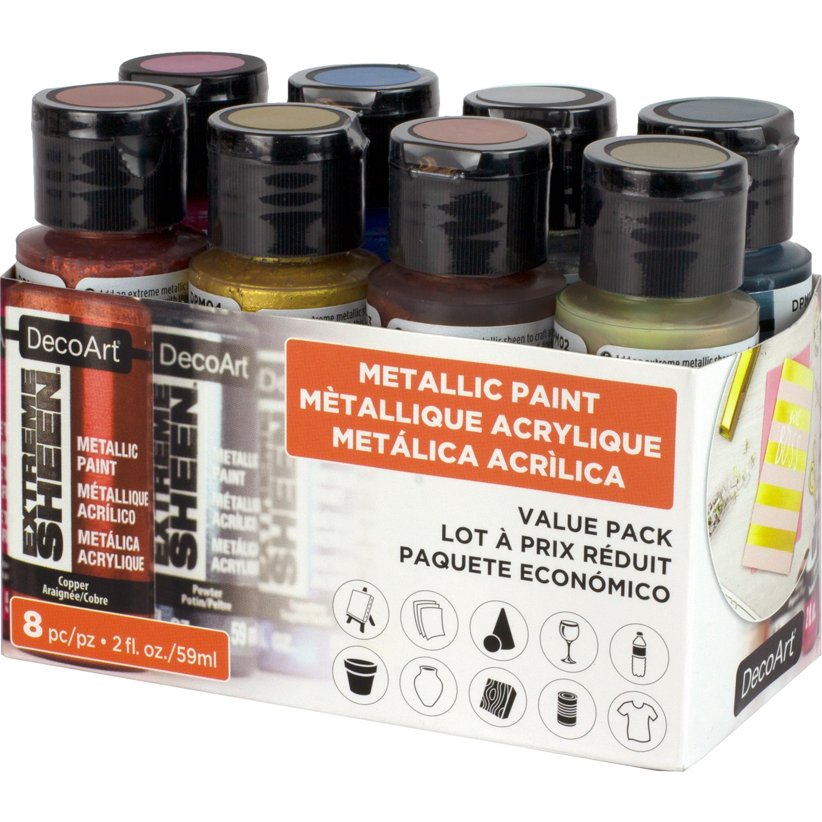 9 Packs: 8 ct. (72 total) DecoArt® Extreme Sheen™ Metallic Acrylic Paint Value Pack