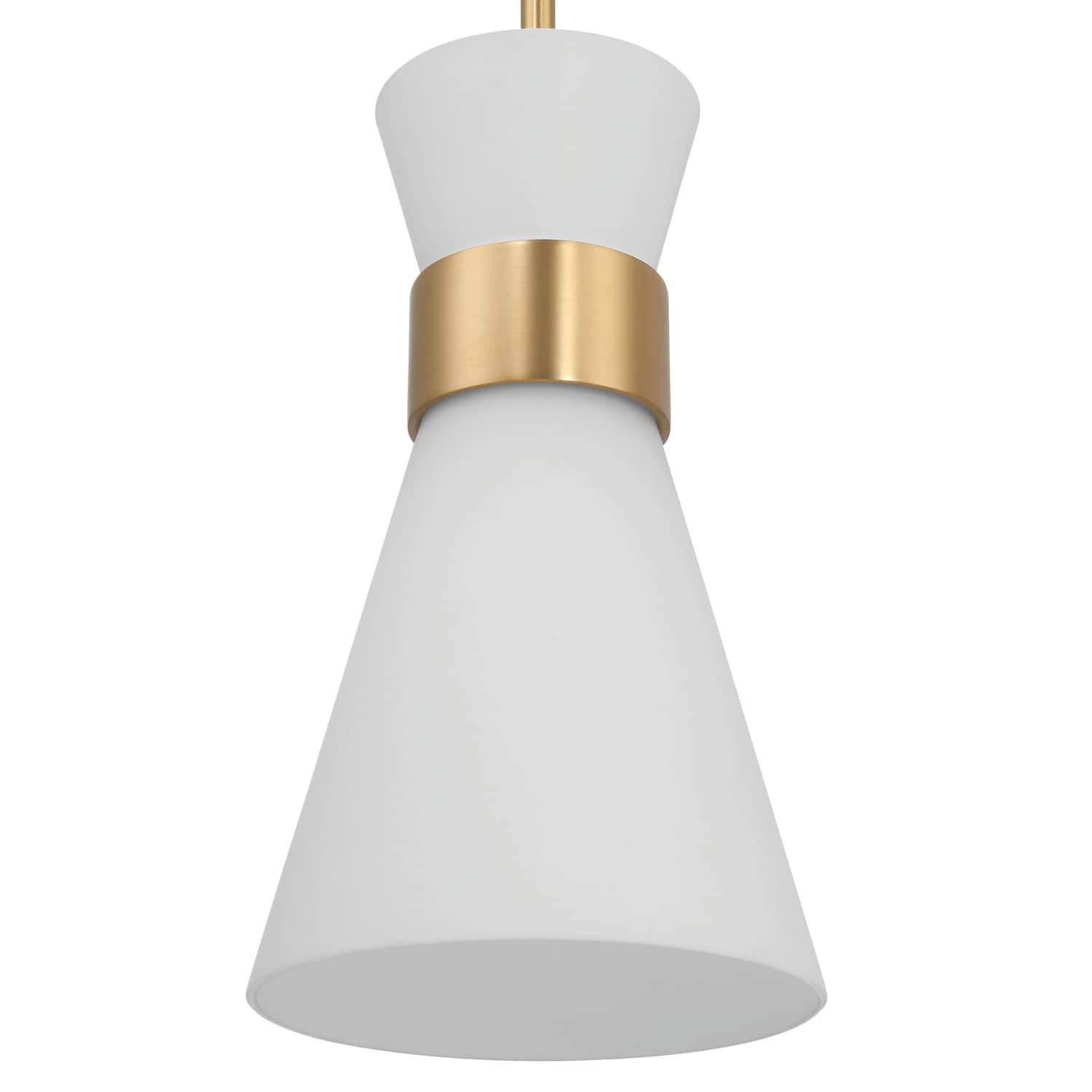 Kit White &#x26; Gold Modern Minimalist Tapered Opal Glass &#x26; Metal Ceiling Light