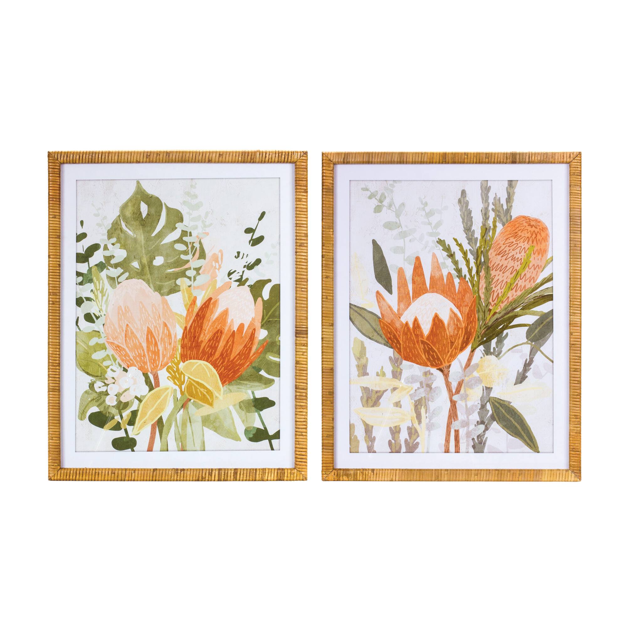 27" Framed Protea Floral Wall Art Set