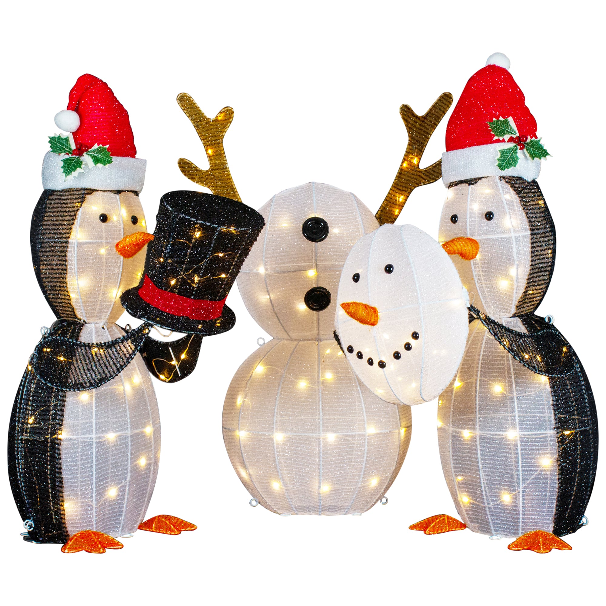 LED Penguins Building Snowman Outdoor Christmas Décor Set