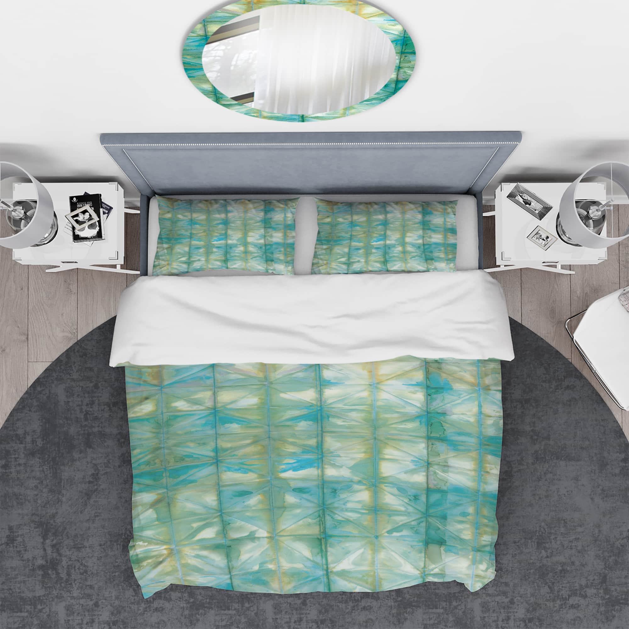 Designart &#x27;Blue diamonds minimal geometric I&#x27; Geometric Bedding Set - Duvet Cover &#x26; Shams