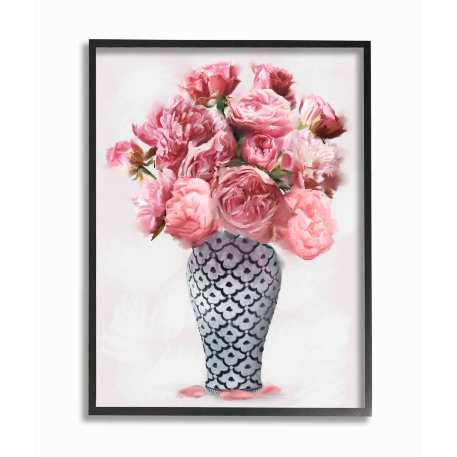 Stupell Industries Elegant Pink Peony Floral Bouquet in Vase Black Framed Wall Art