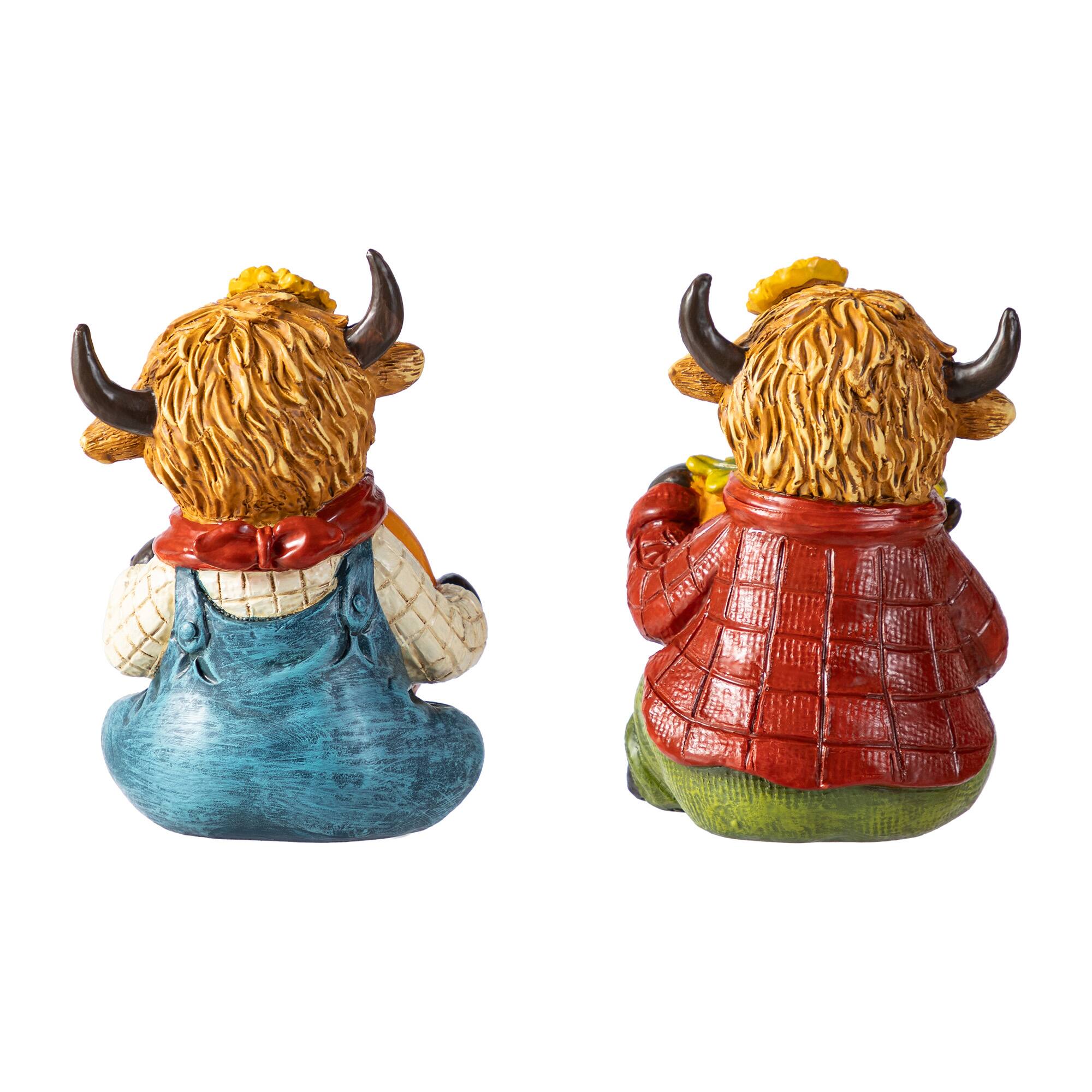 Glitzhome® 4.25" Fall Resin Highland Cow Table Decor Set