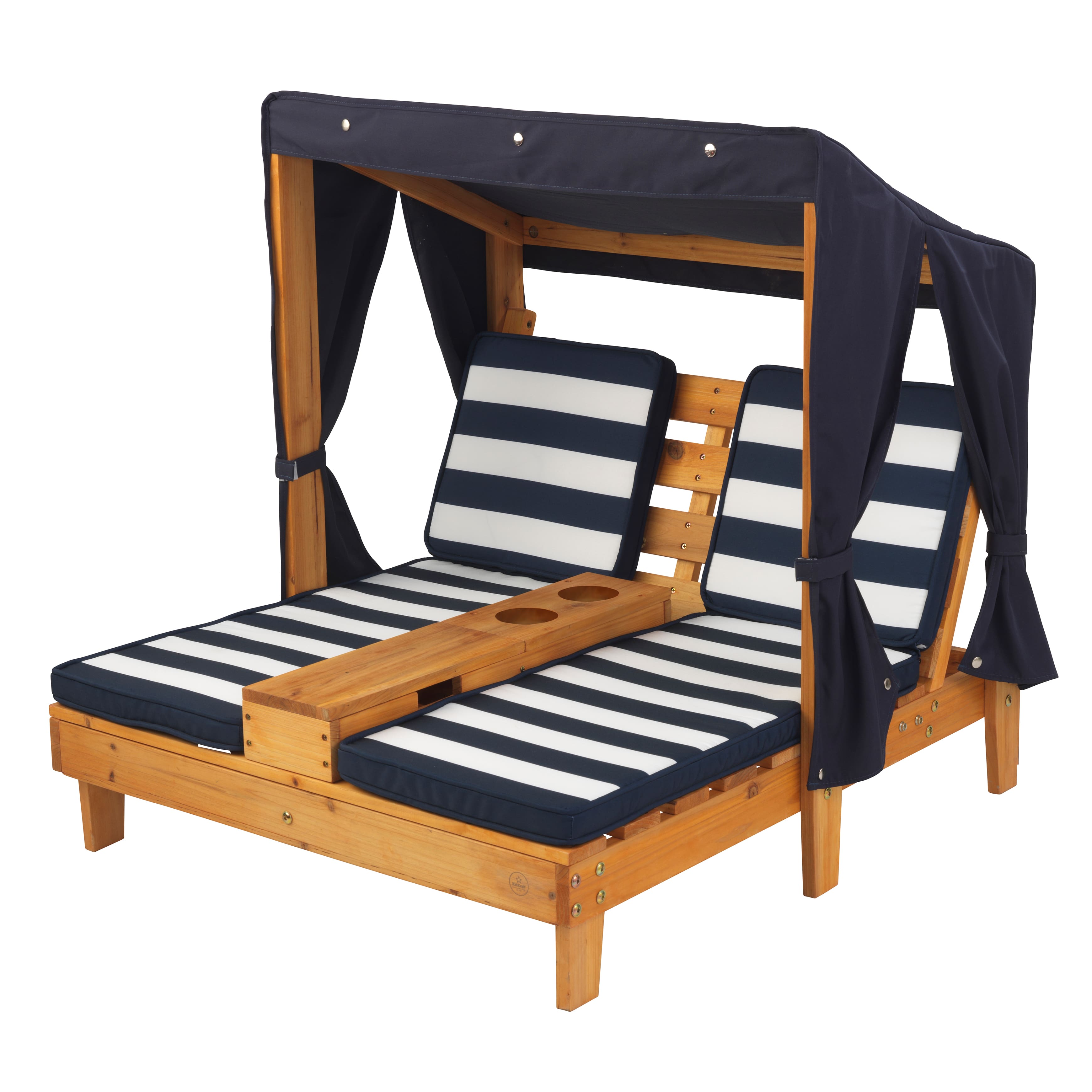 KidKraft Honey &#x26; Navy Double Chaise Lounge with Cup Holders