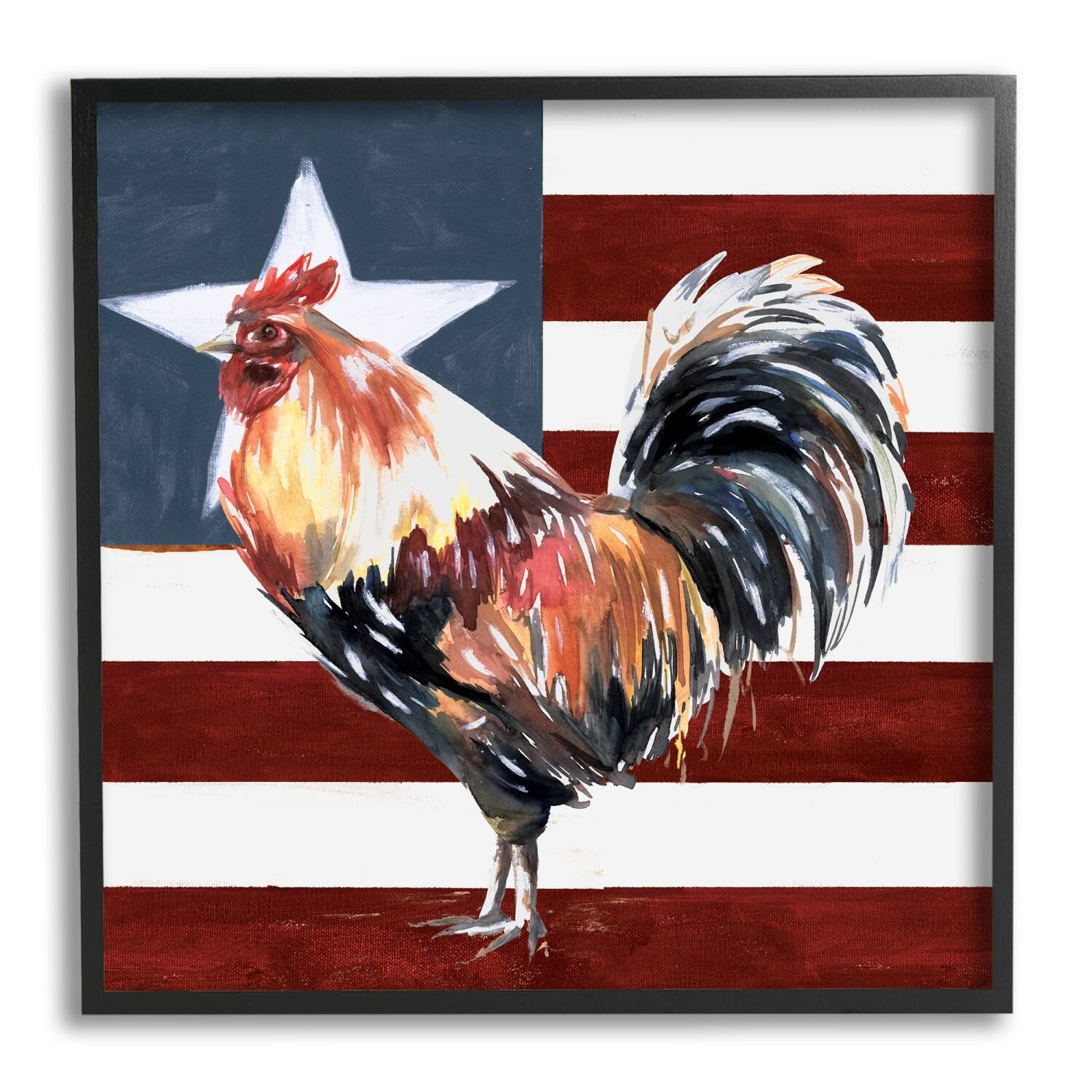 Stupell Industries Americana Rooster Single Star United States Flag Framed Giclee Art