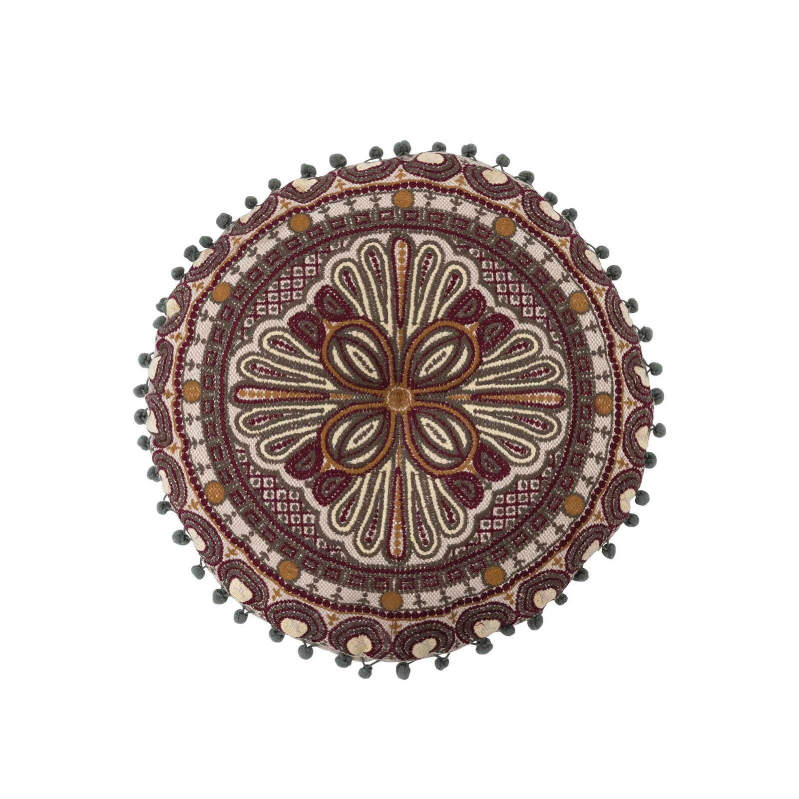 Hello Honey® Round Embroidered Cotton Pillow with Pom Pom Trim