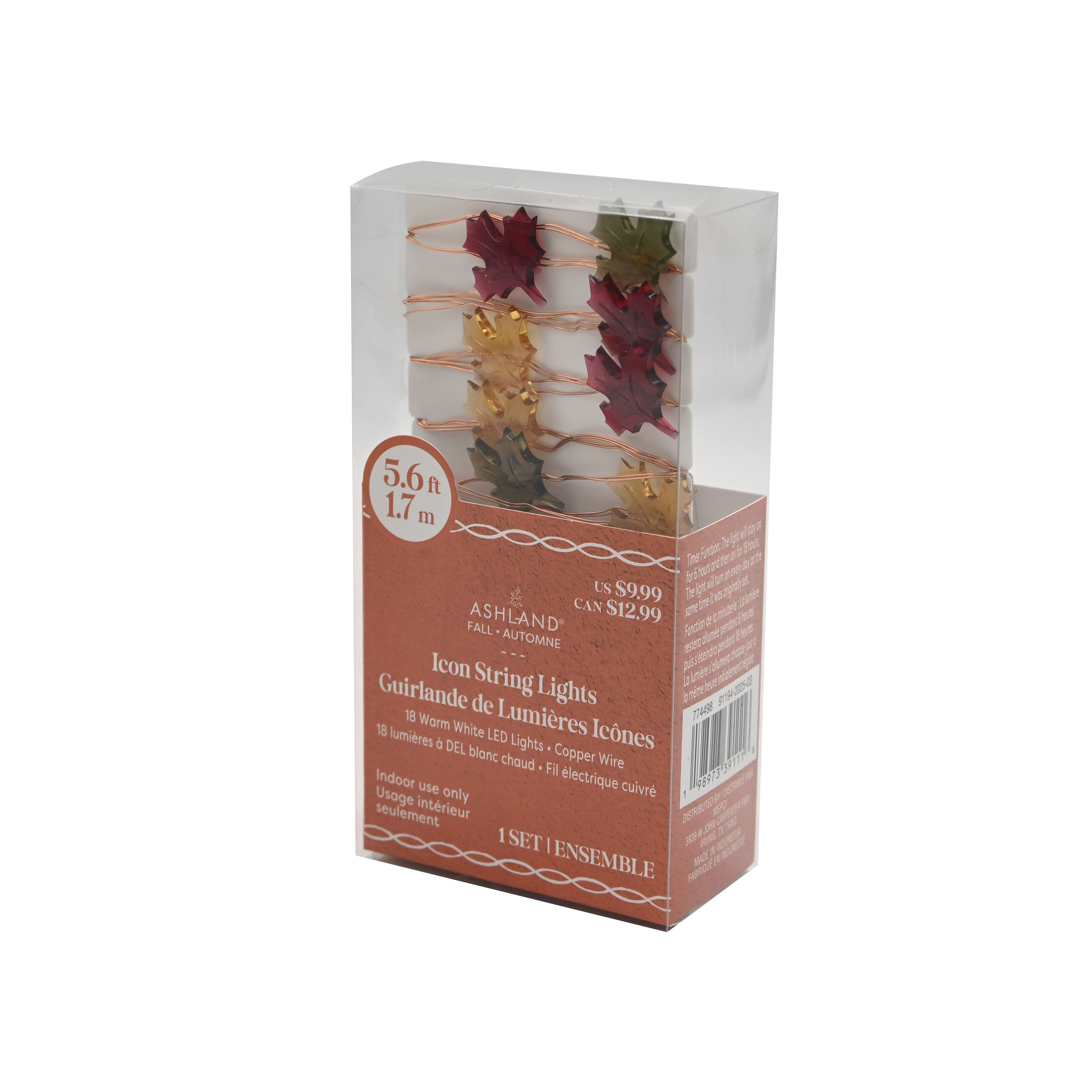 18ct. Warm White LED Maple Leaf Icon String Lights by Ashland®