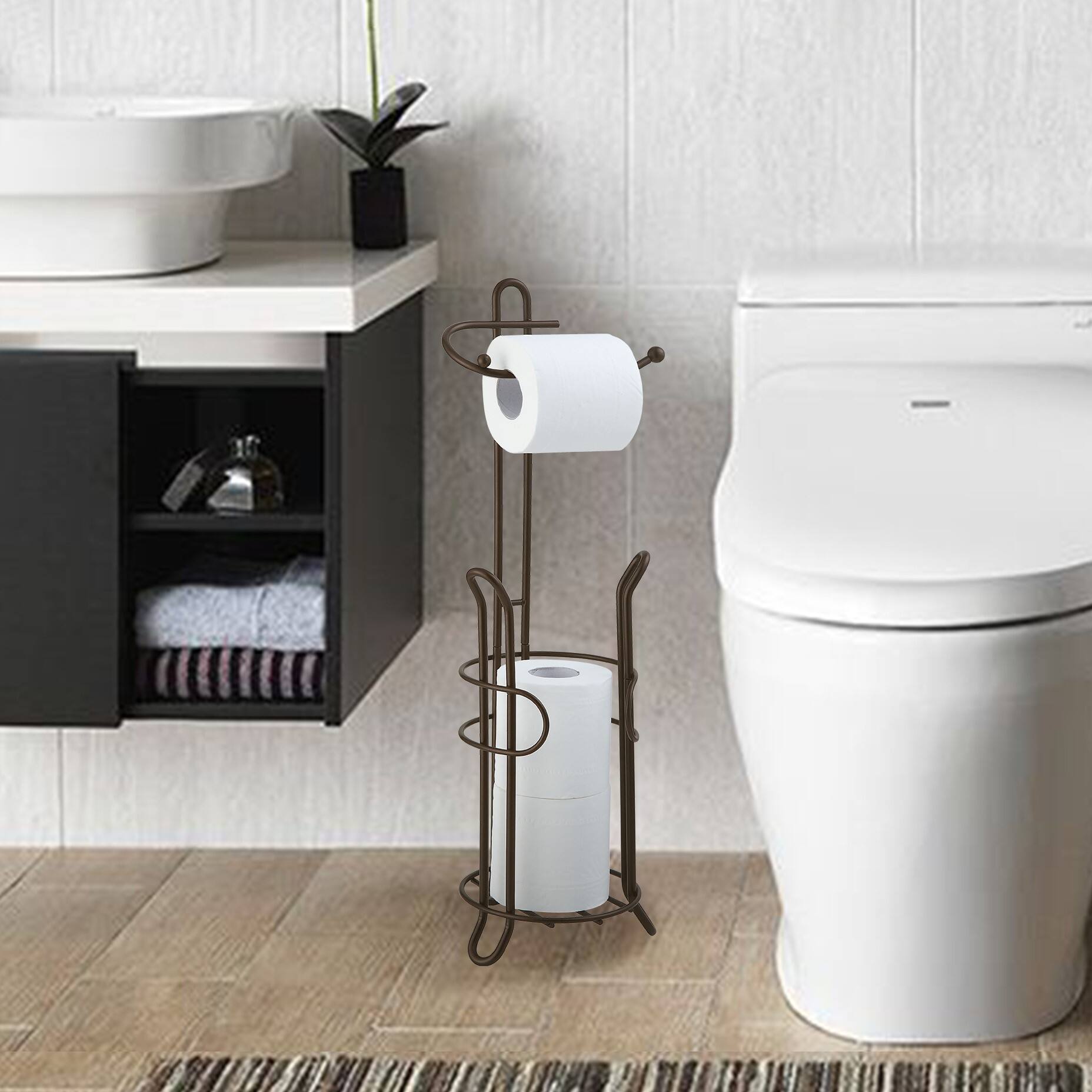 SunnyPoint 23.5&#x22; Bronze Bathroom Toilet Tissue Paper Roll Storage Holder Stand
