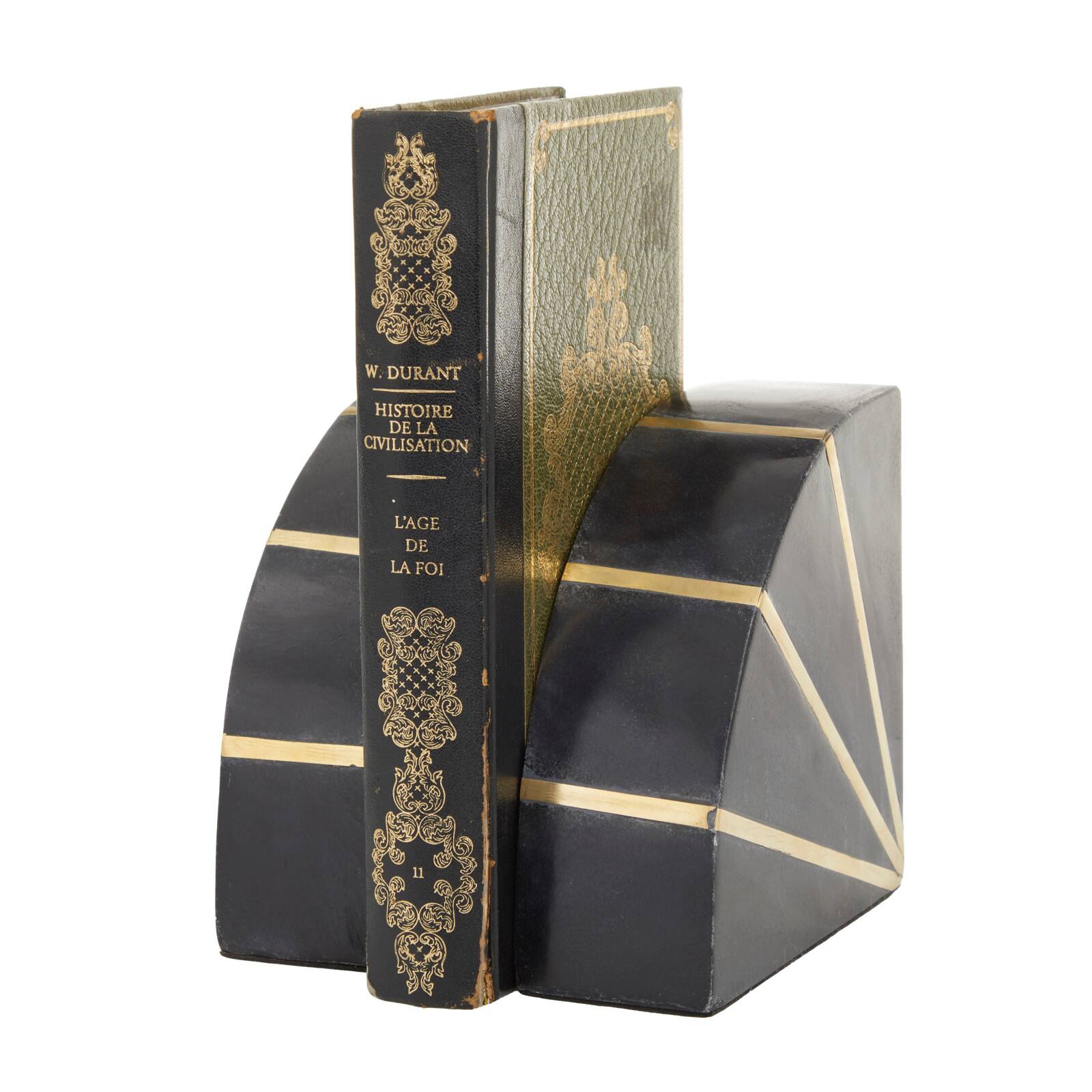 CosmoLiving by Cosmopolitan Black Marble Glam Bookends, 5&#x22; x 5&#x22; x 2&#x22;