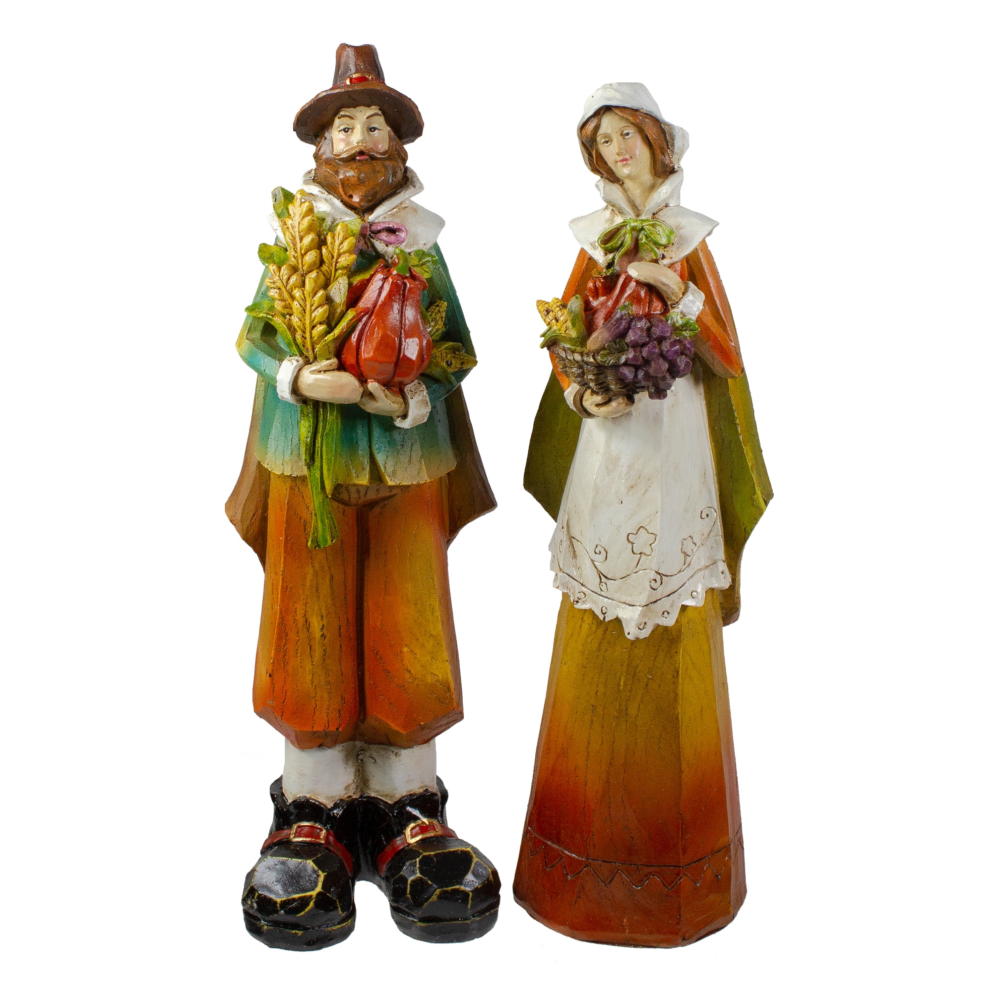 Male &#x26; Female Pilgrim Wooden Thanksgiving Figurine Set